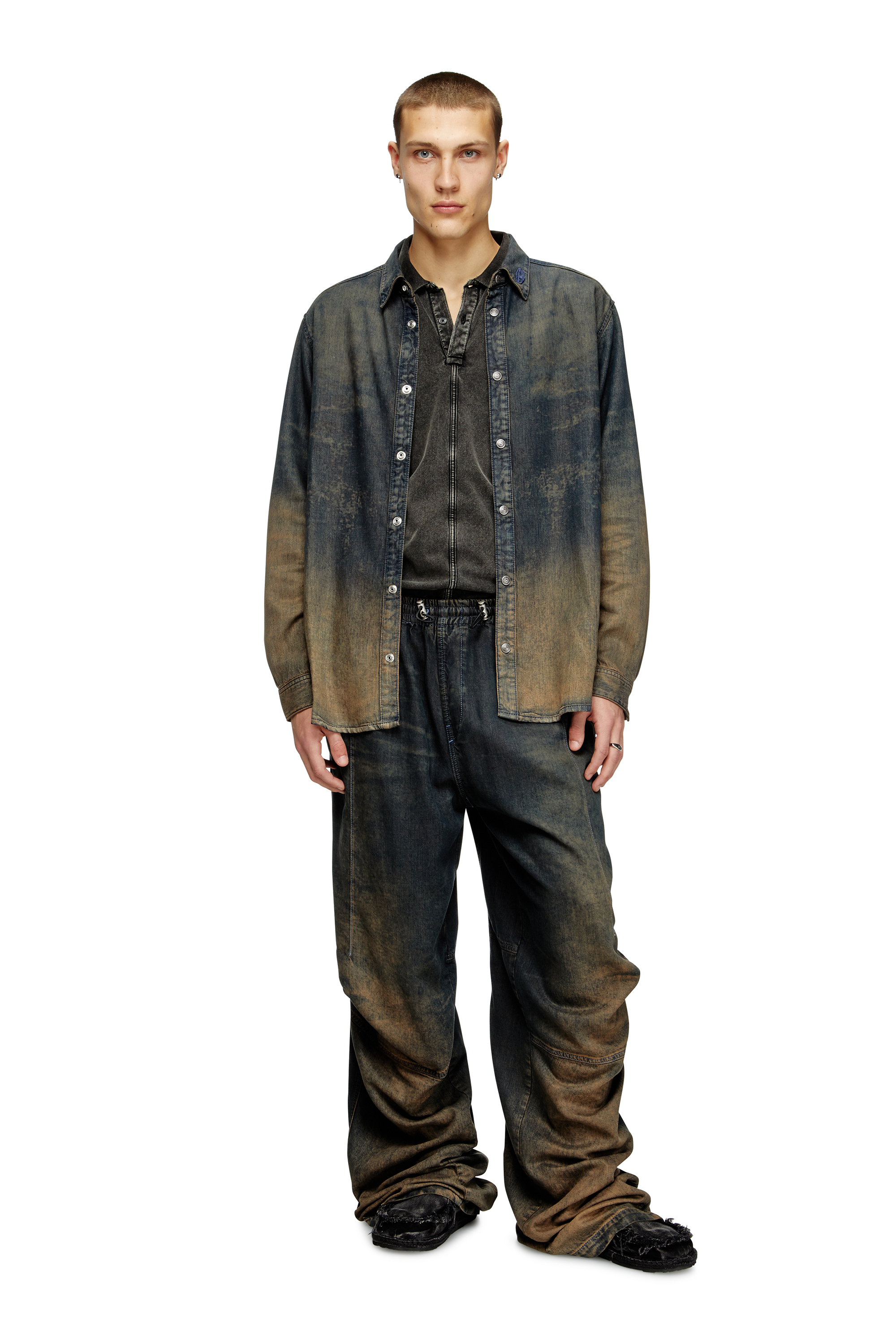 Diesel - D-SIMPLY-S8, Man's Shirt in fluid shaded denim in Dark Blue - 2