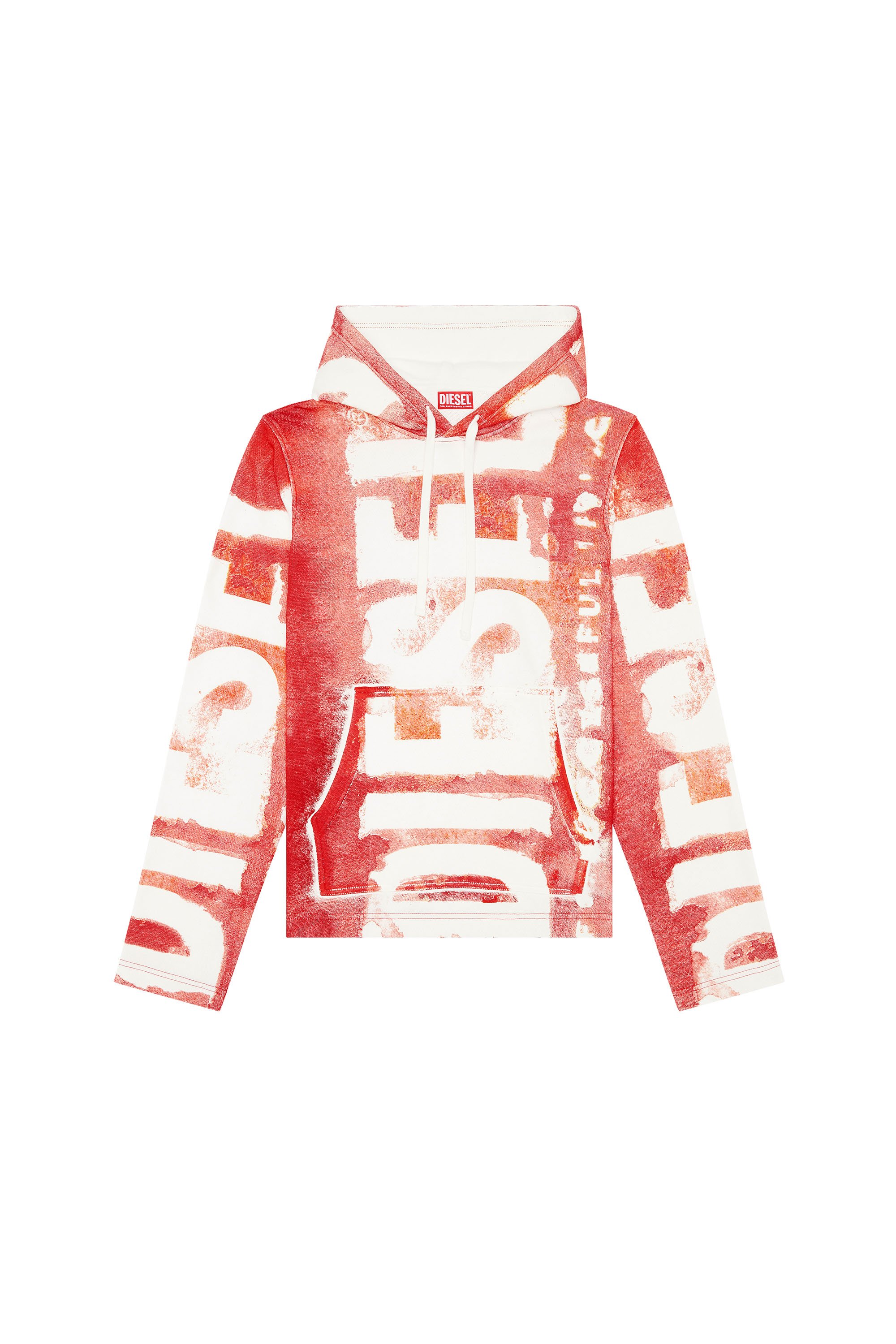 Diesel - S-GINY-HOOD, Man Watercolour-effect logo hoodie in Red - Image 3