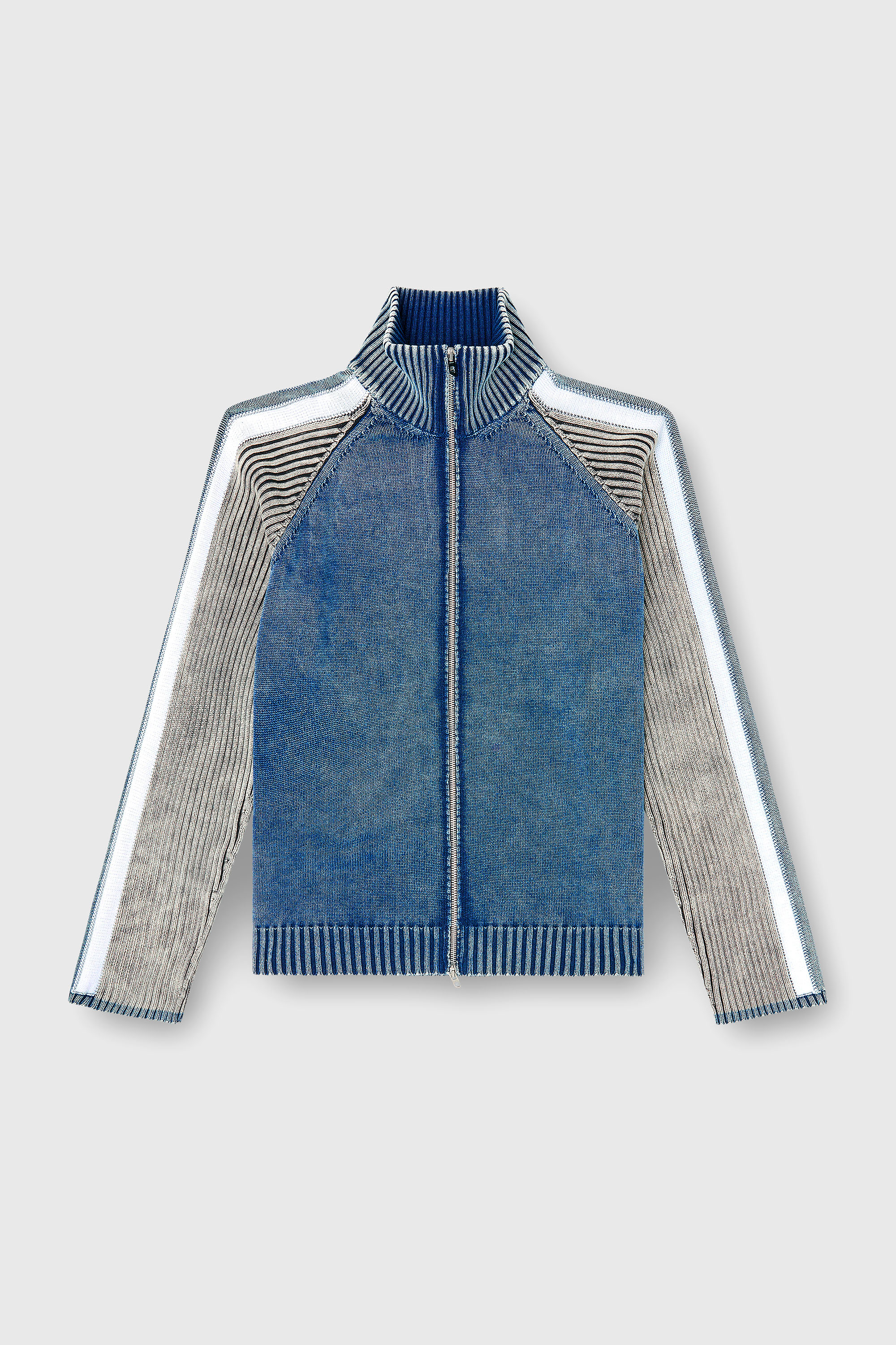 Diesel - K-HERONIMO, Man's Zip-up cardigan with sporty bands in Blue/Grey - 2