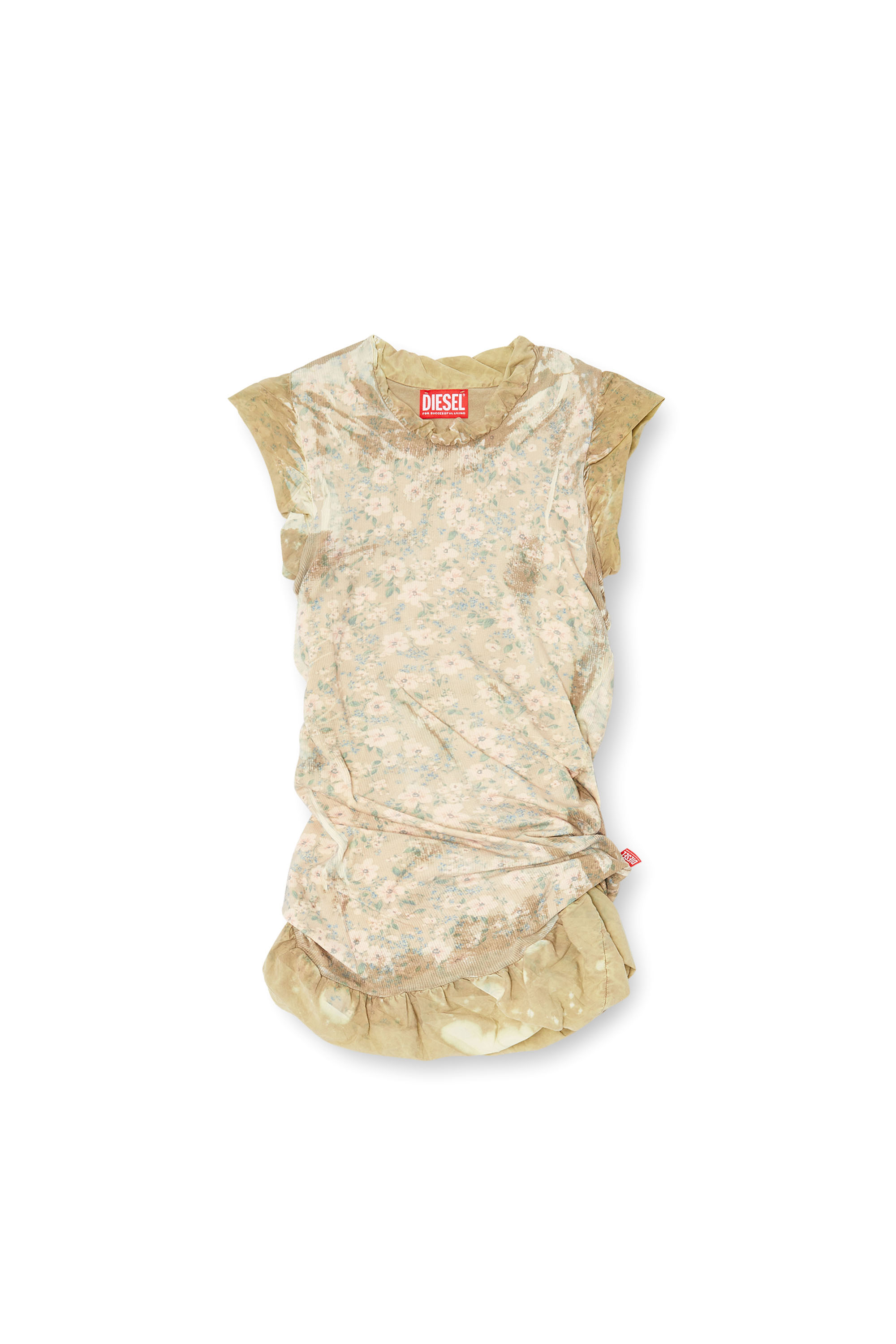 Diesel - T-ORY, Woman's Layered top with bleached effect in Military Green - 3