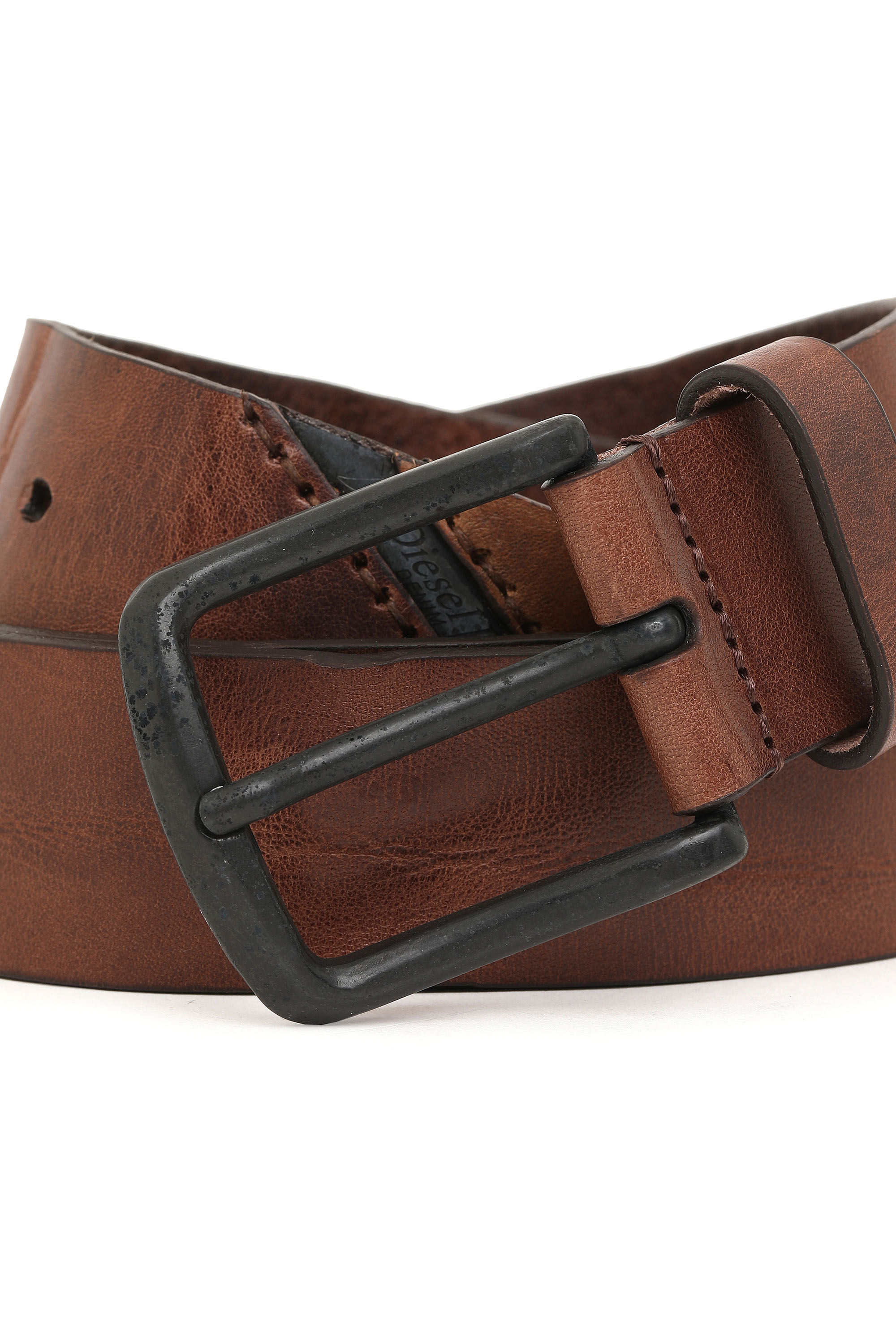 Diesel - B-LINE, Man's 3.9cm treated leather belt with diesel logo in Brown Leather - 2