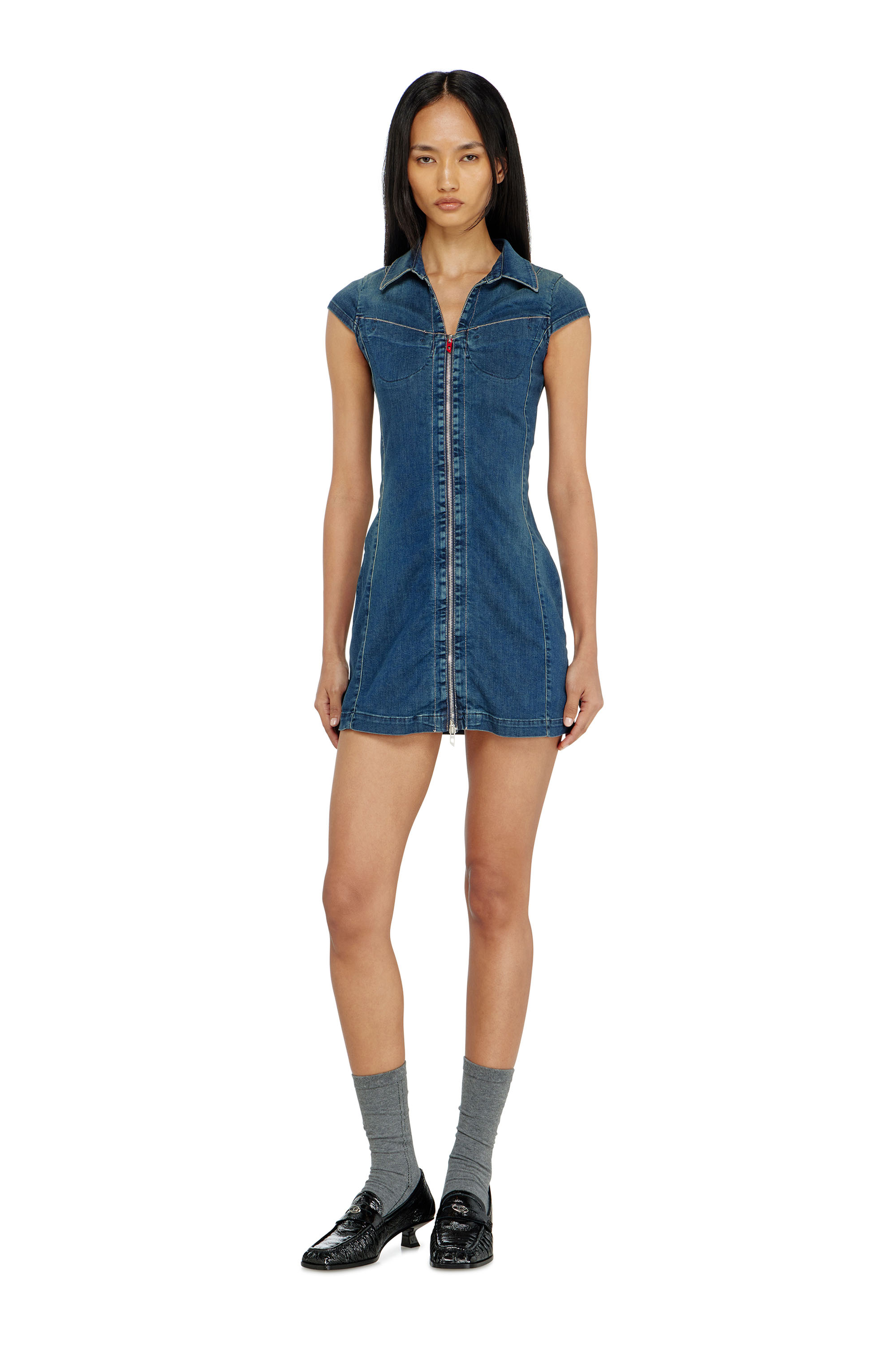Diesel - DE-LORVYN-S, Woman's Denim shirt dress with full zip in Medium blue - 2