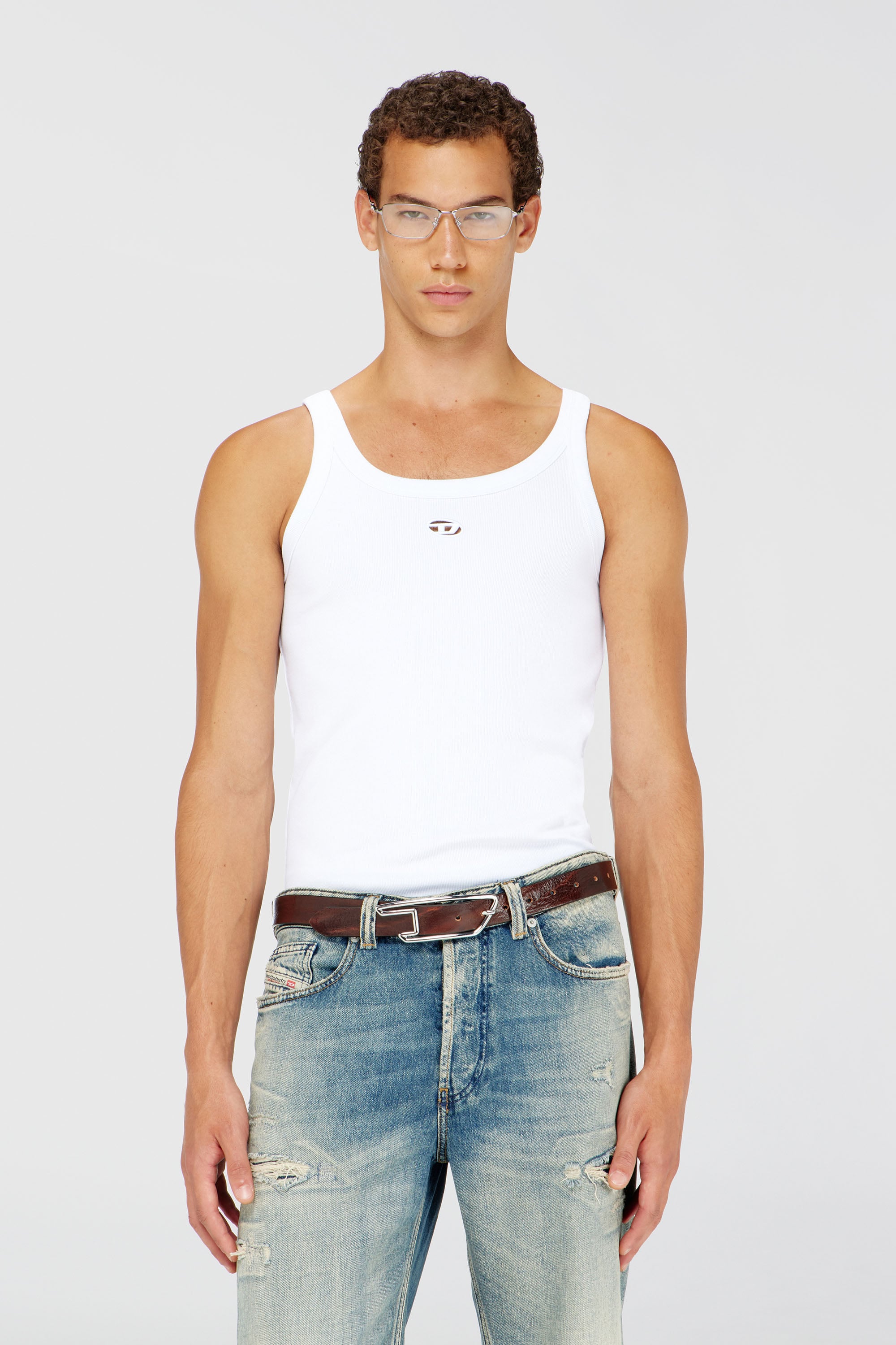 Diesel - T-WIFE-DCO, Man's Slim cotton tank with Oval D logo in White - 1