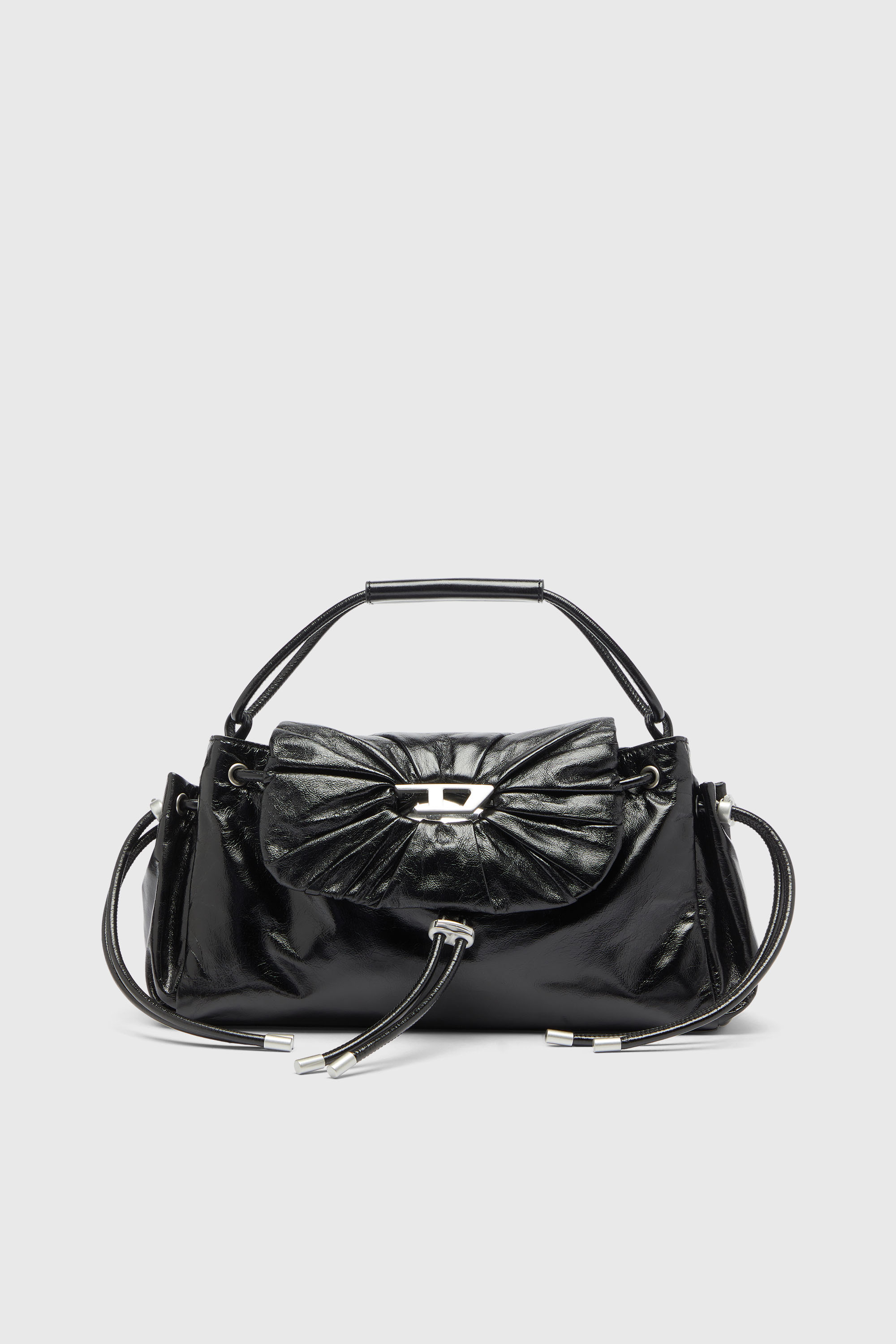 Diesel - SCRUNCH-D TOP HANDLE, Woman's Scrunch-D - Top-handle bag in shiny wrinkled leather in Black - 2