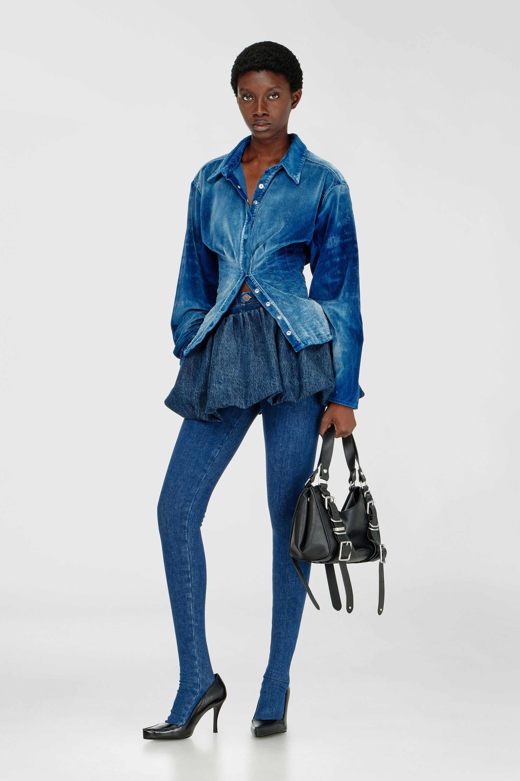 Diesel - DE-SINDI-FSJ, Woman's Shirt in velvet denim in Dark Blue - 2