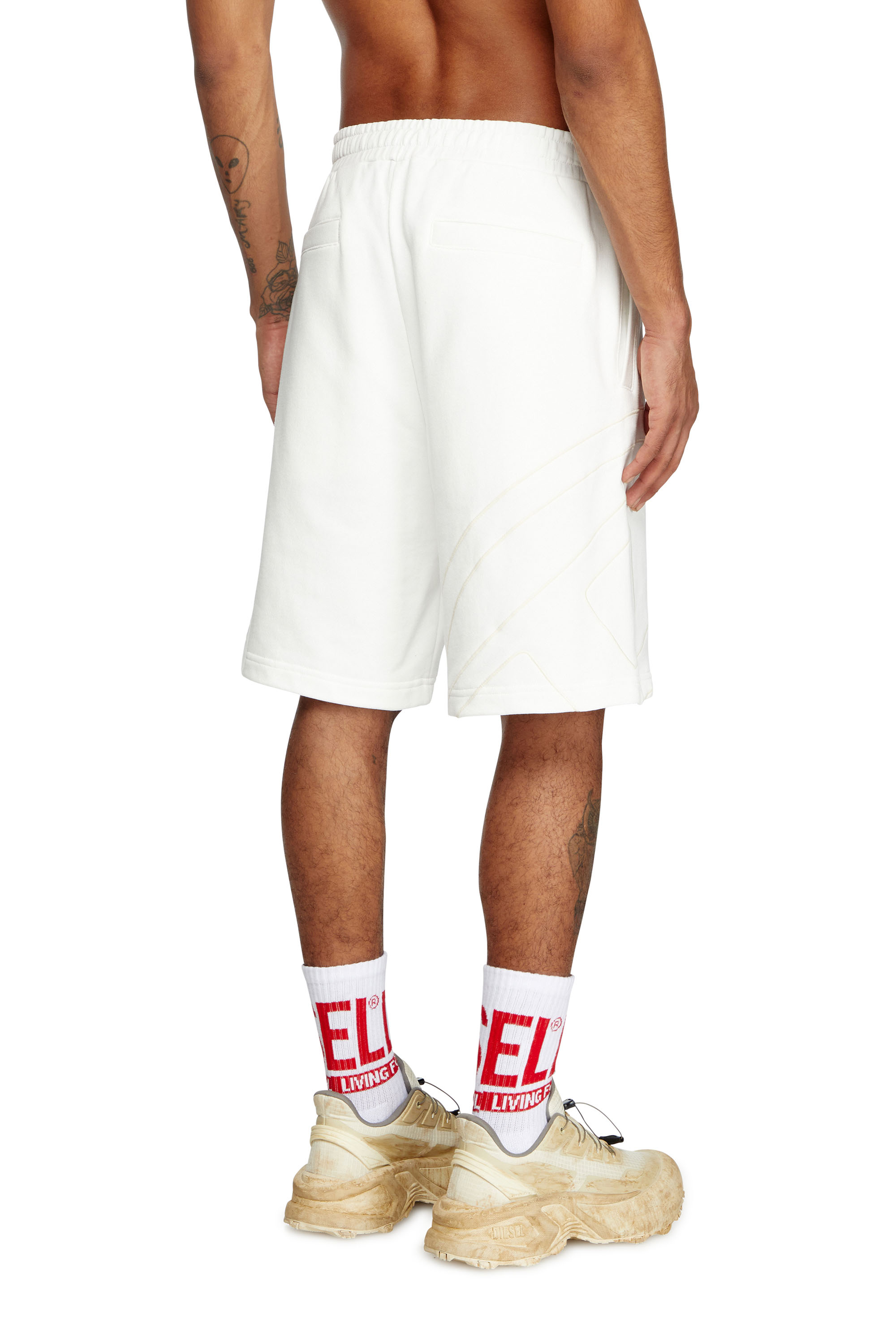 Diesel - P-CROW-MEGOVAL, Man's Sweat shorts with maxi D logo in White - 4