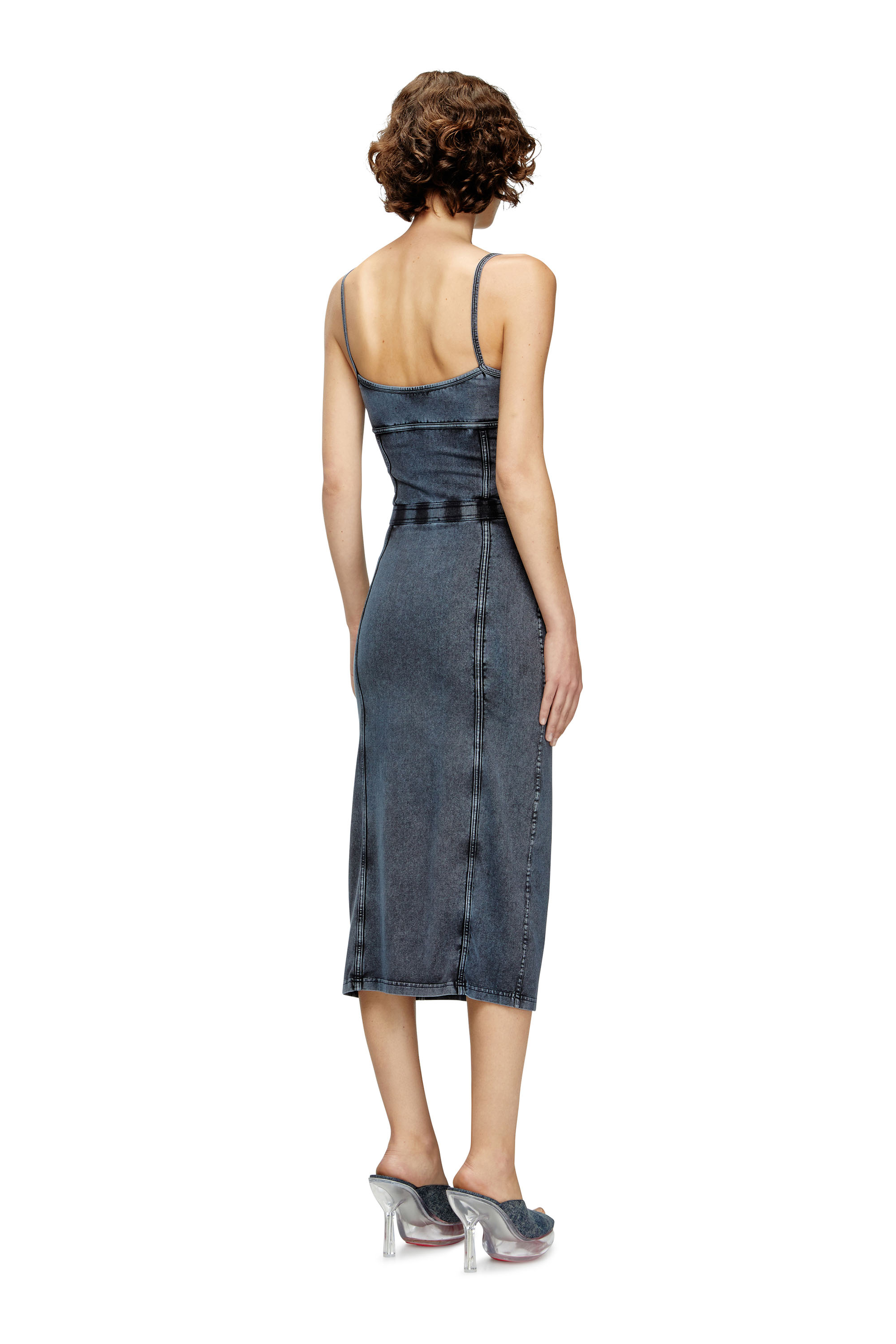 Diesel - D-ONY, Woman's Midi dress in denim-look jersey in Dark Blue - 4