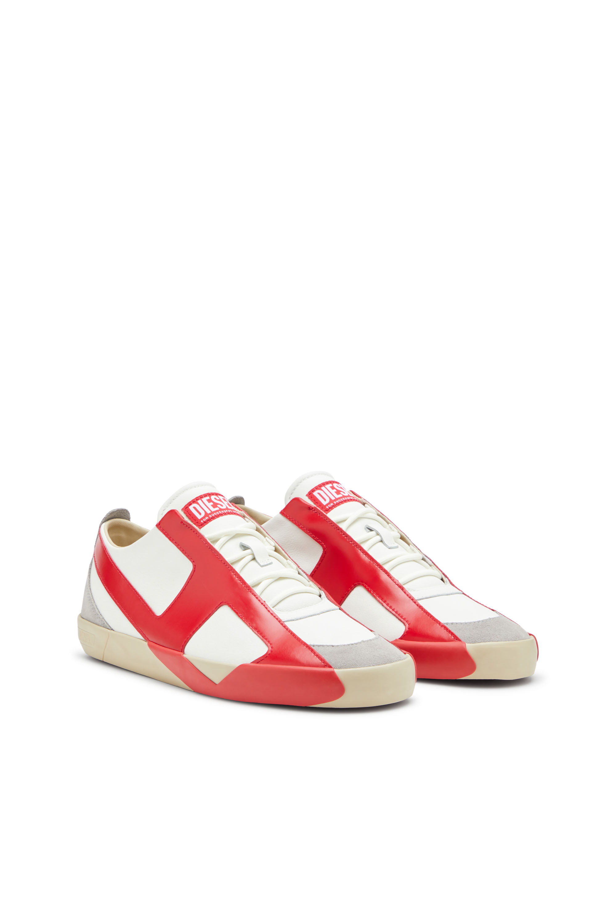 Diesel - S-SLANTE-D LOW, Man's S-Slante-D-Sneakers in suede and leather with D logo in White/Red - 2
