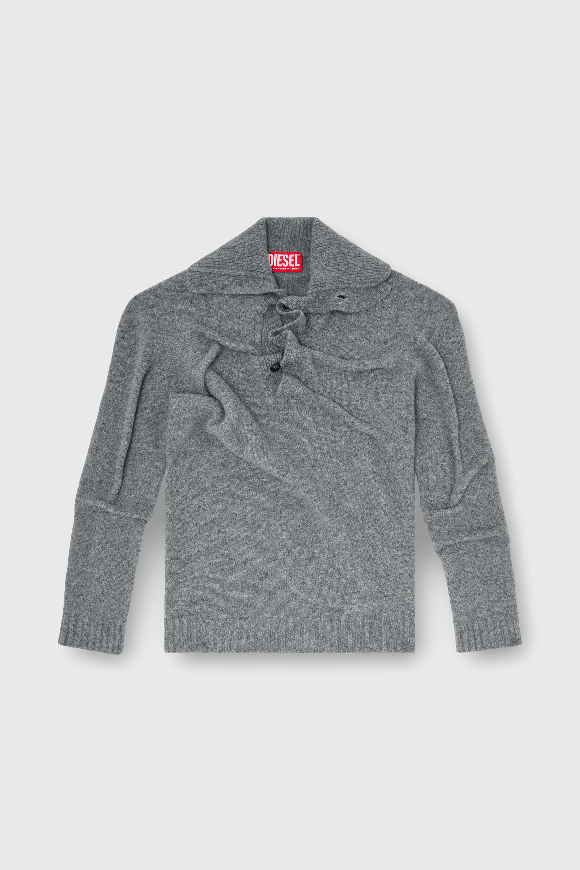Diesel - K-ANDREW, Man's Button-neck jumper in wrinkled boiled knit in null - 2