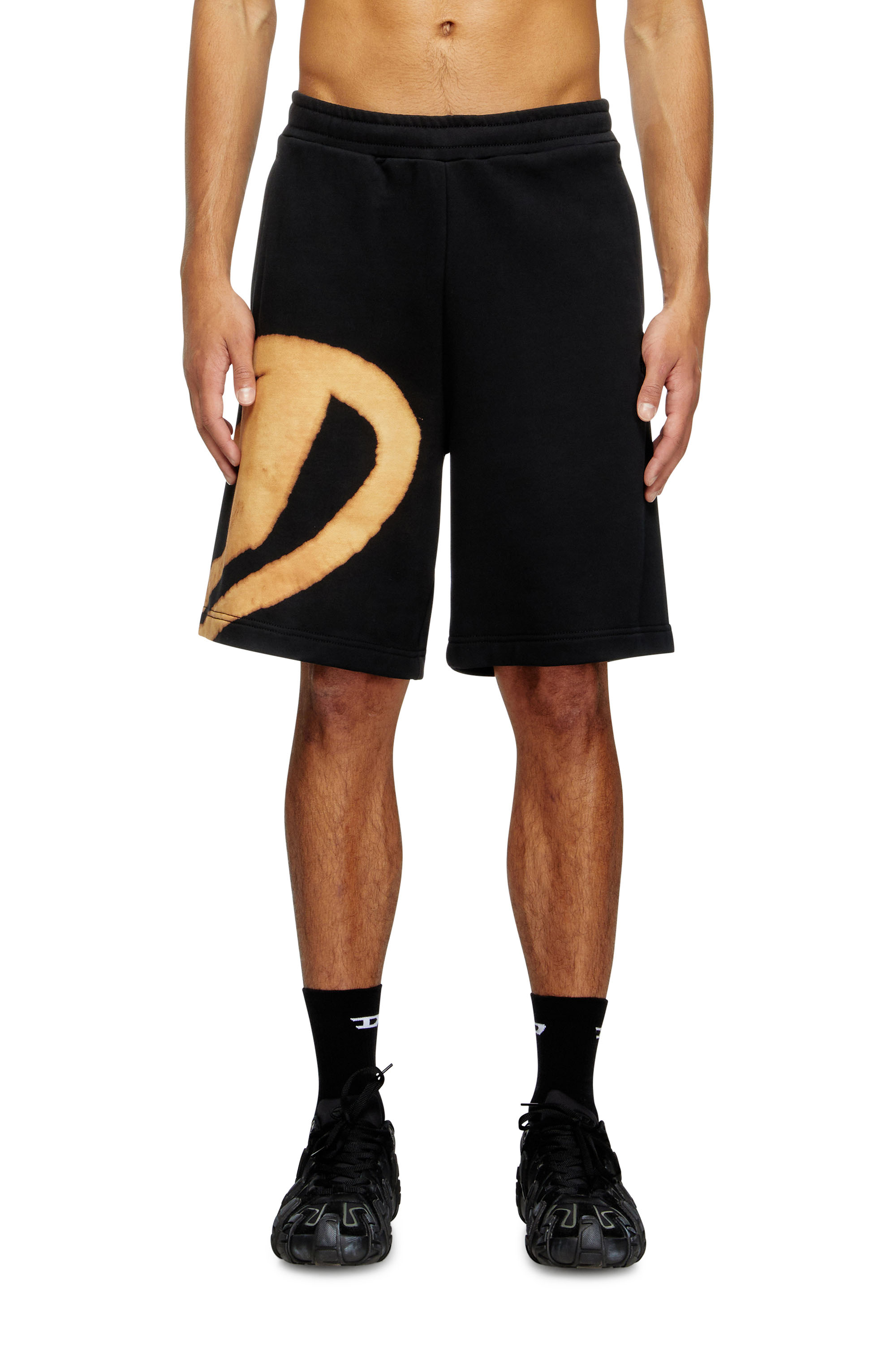 P-CROW-BLEACH, Black/Orange Diesel - P-CROW-BLEACH, Man's Sweat shorts with bleached logo in Black/Orange - 3