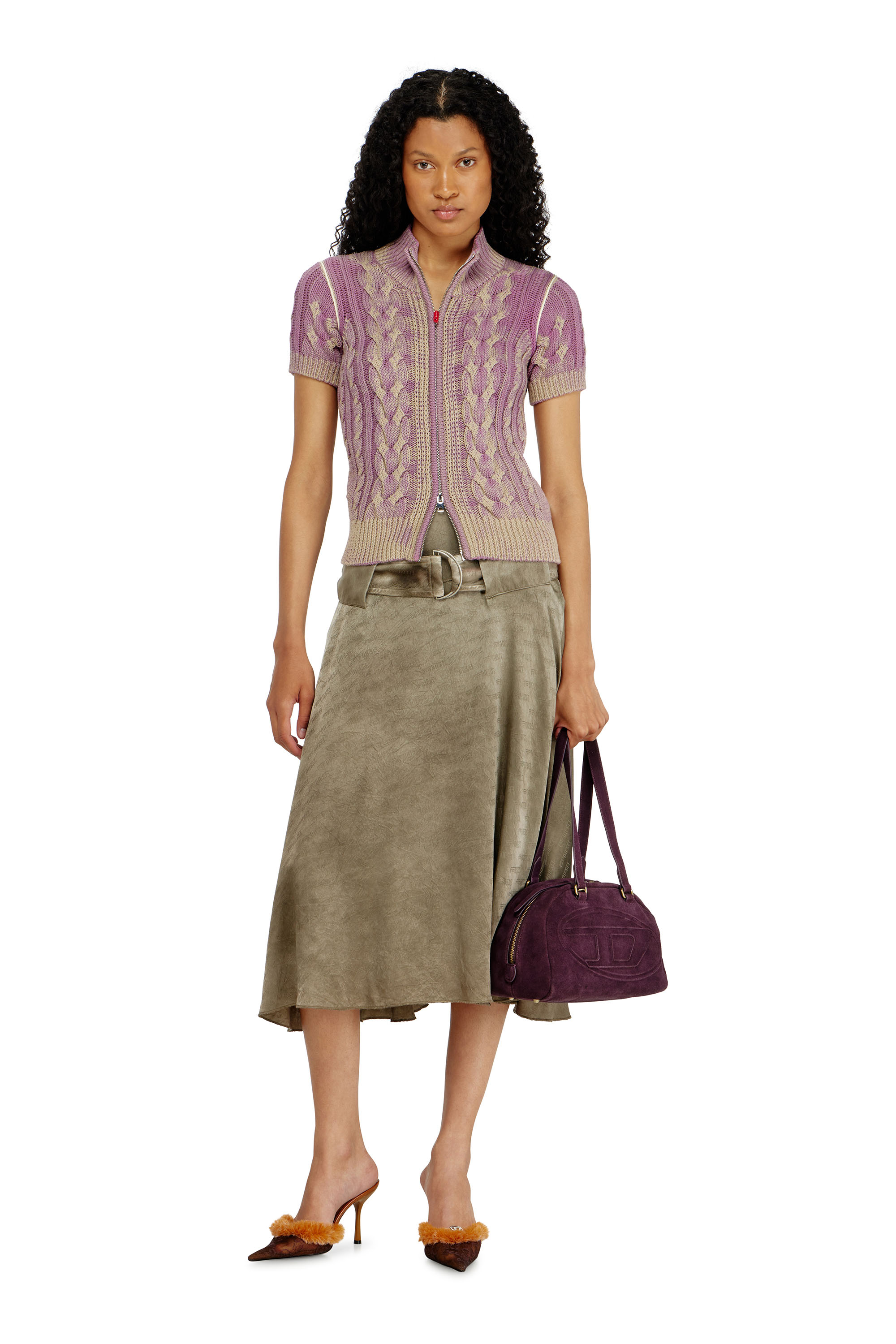 Diesel - M-ELANA, Woman's Short-sleeve zip cardigan in cable knit in Violet - 2