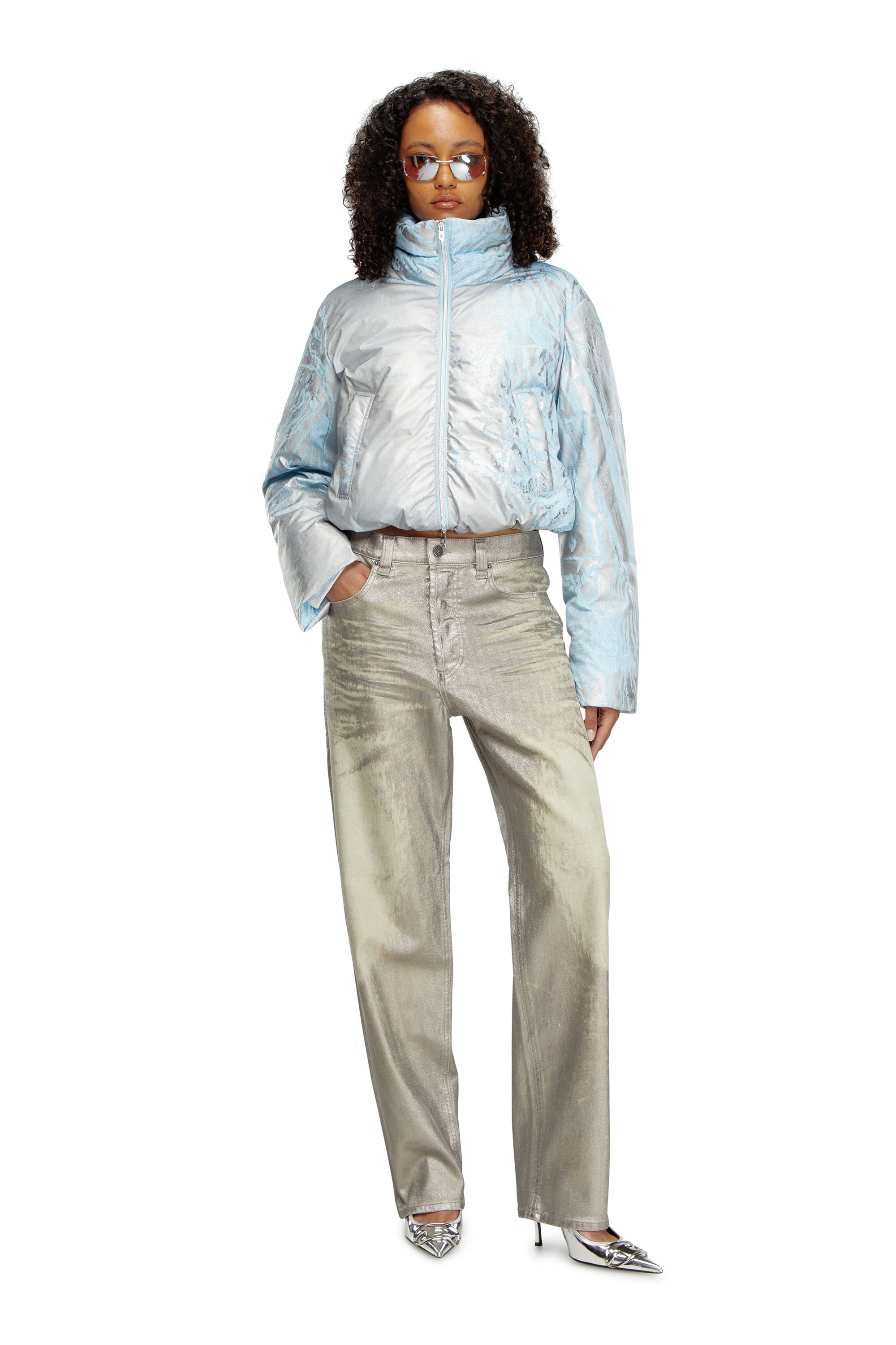 Diesel - W-HIMSY, Woman's Cropped padded jacket with metallic effects in Silver/Blue - 2