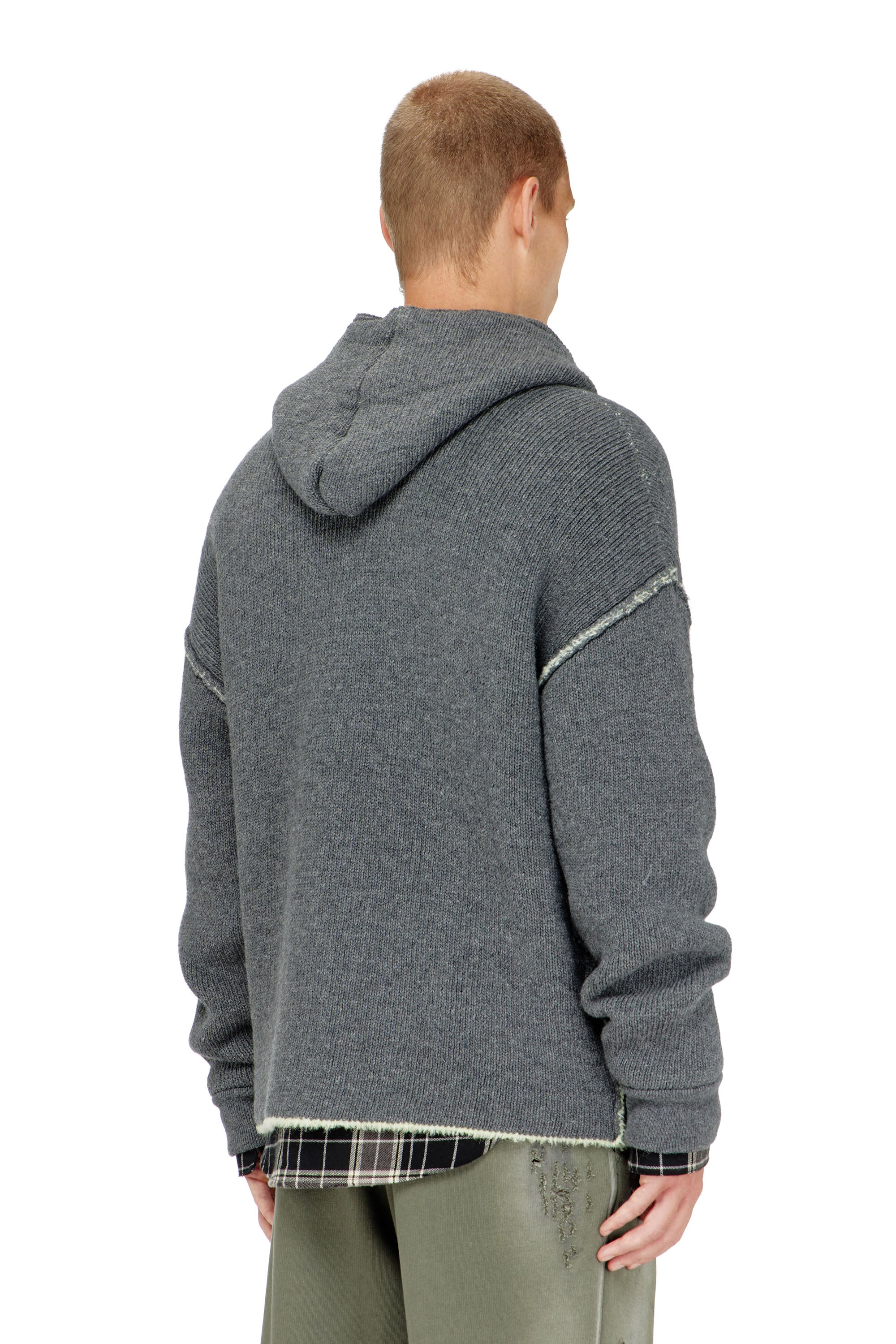 Diesel - K-BOUBBY, Man's Zip-up hoodie in dual-texture knit in Grey - 3