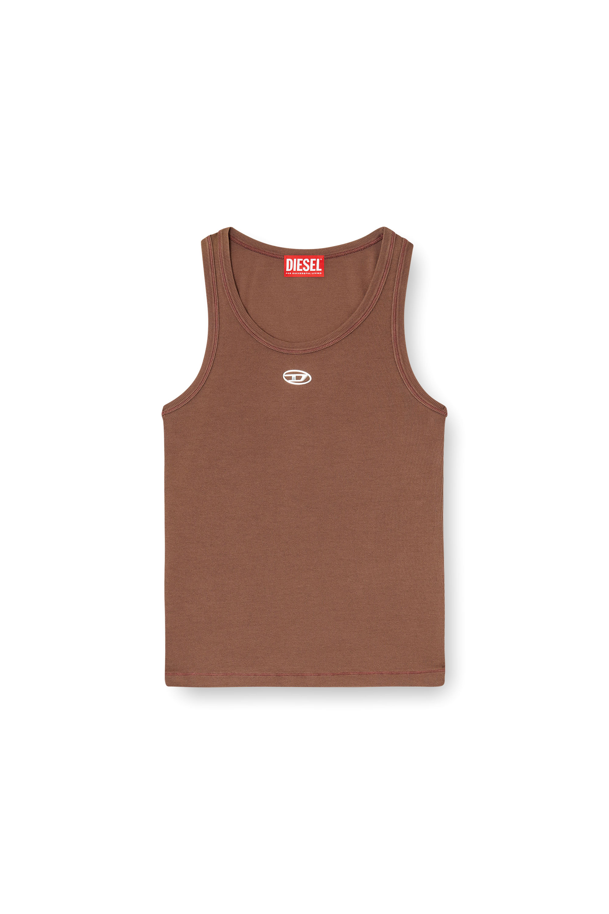 Diesel - T-ANKI-OD, Woman's Slim ribbed tank top with metallic Oval D in Brown - 3