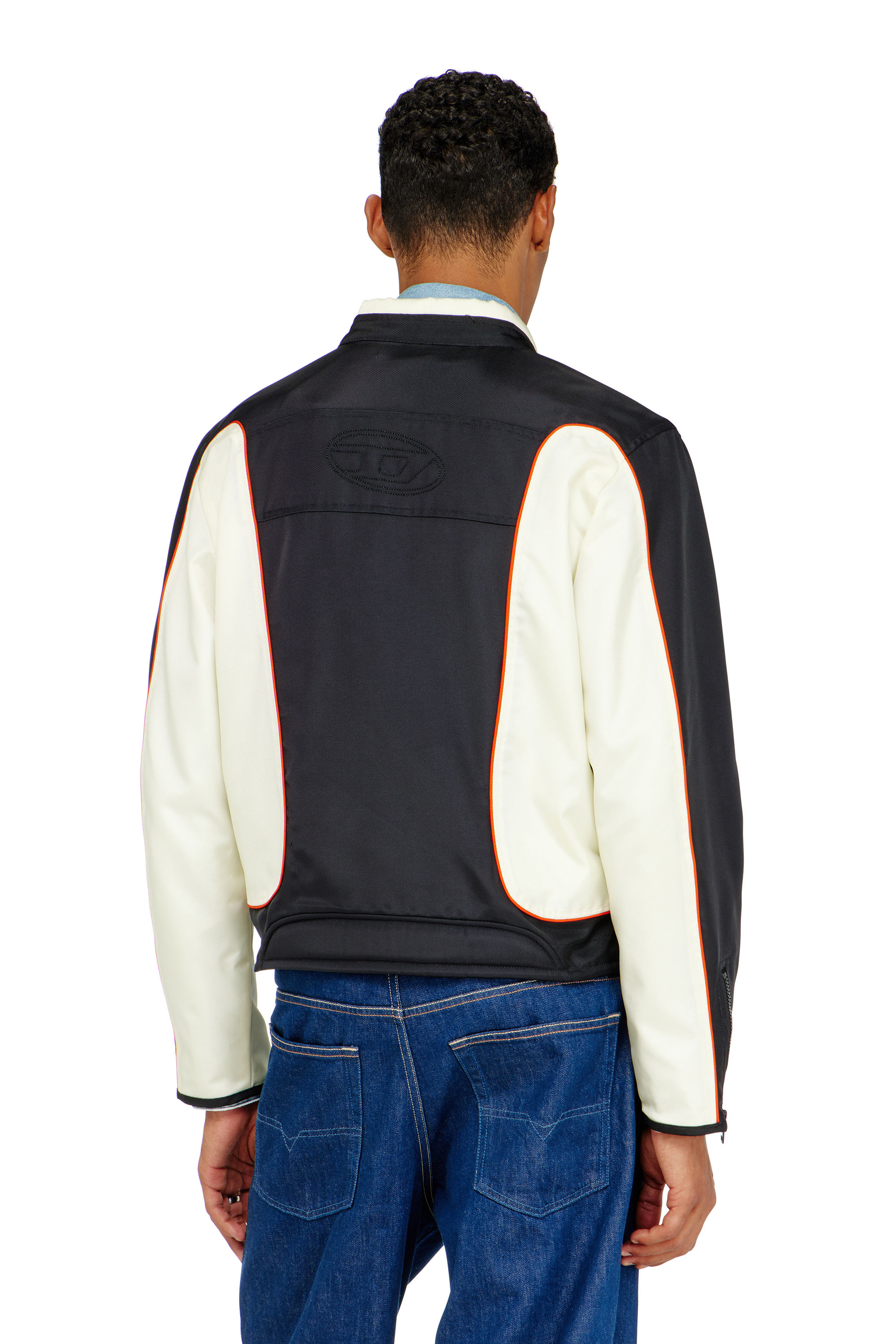 Diesel - J-BLINK-A, Man's Colour-block biker jacket with piping in White/Black - 4
