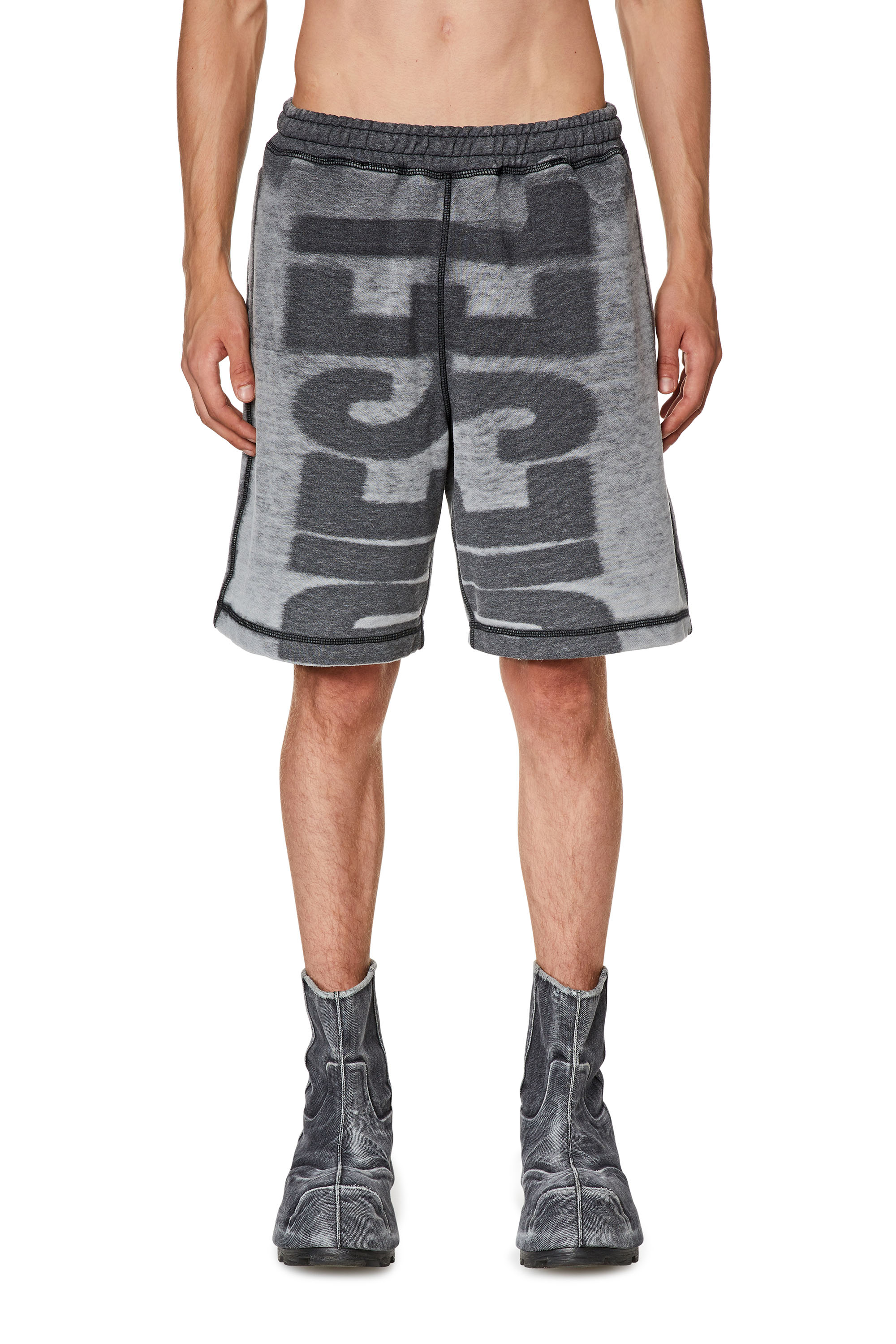 Diesel - P-ROWN, Man's Sweat shorts with burn-out logo in Black - 3