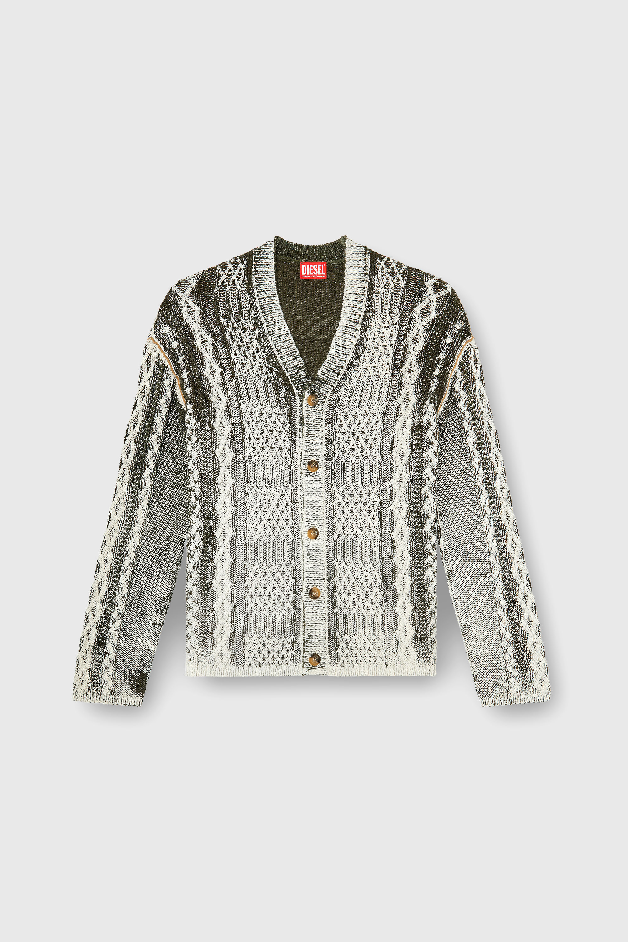 Diesel - K-MIOTO, Man's Treated cable-knit cardigan in White/Grey - 2