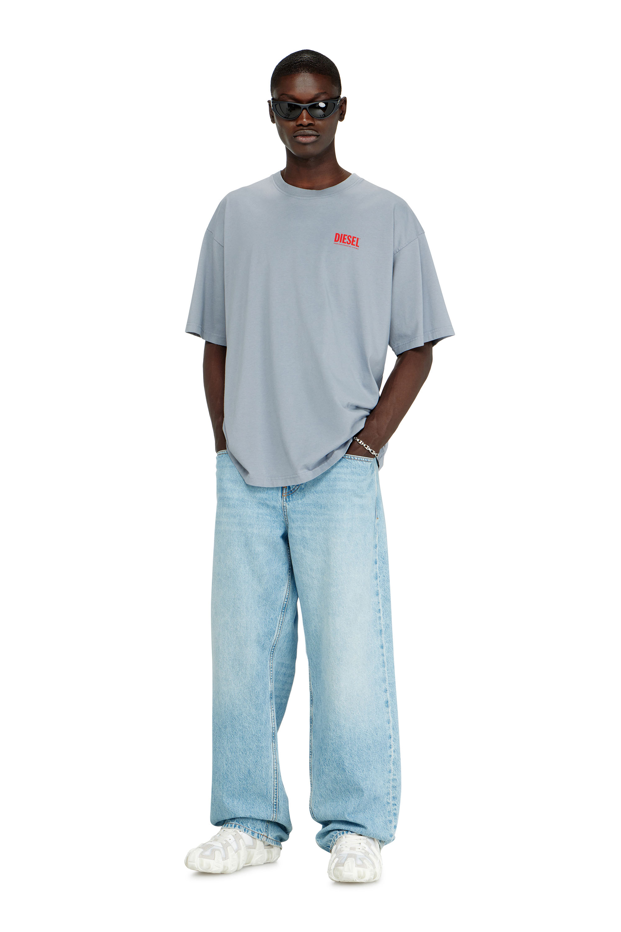 Diesel - T-BOXT-BISK, Man's Cotton T-shirt with Diesel Biscotto print in Light Grey - 2