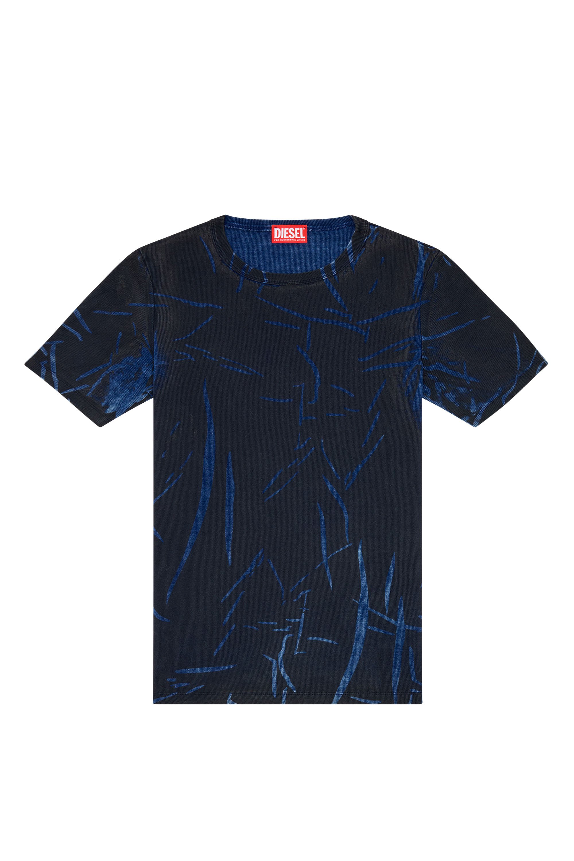Diesel - DTO-D-RIBBER, Man T-shirt with crease-effect print in Blue - Image 3