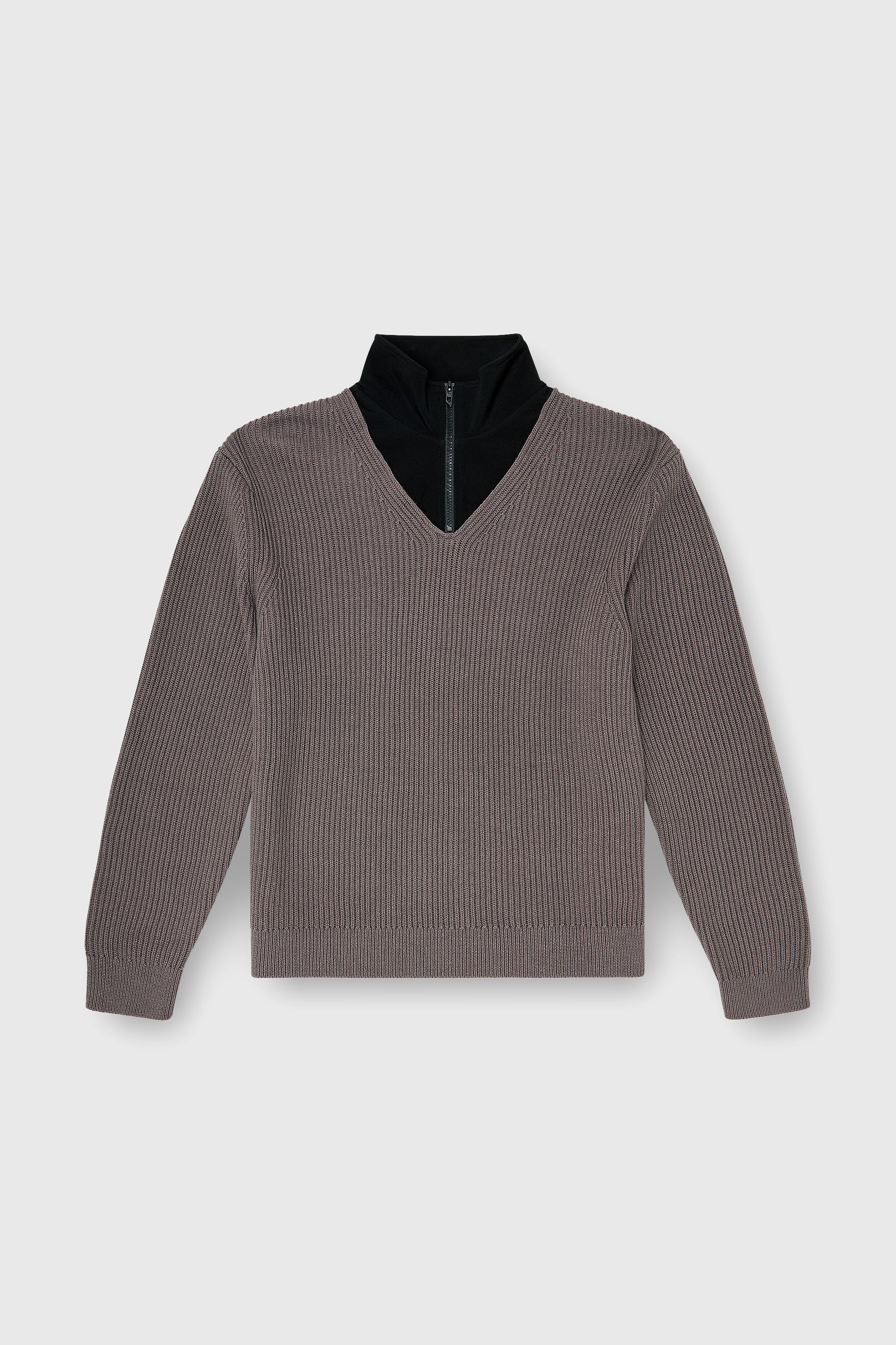 Diesel - K-MAMU, Man's Half-zip sweater with layered neckline in Black/Grey - 2