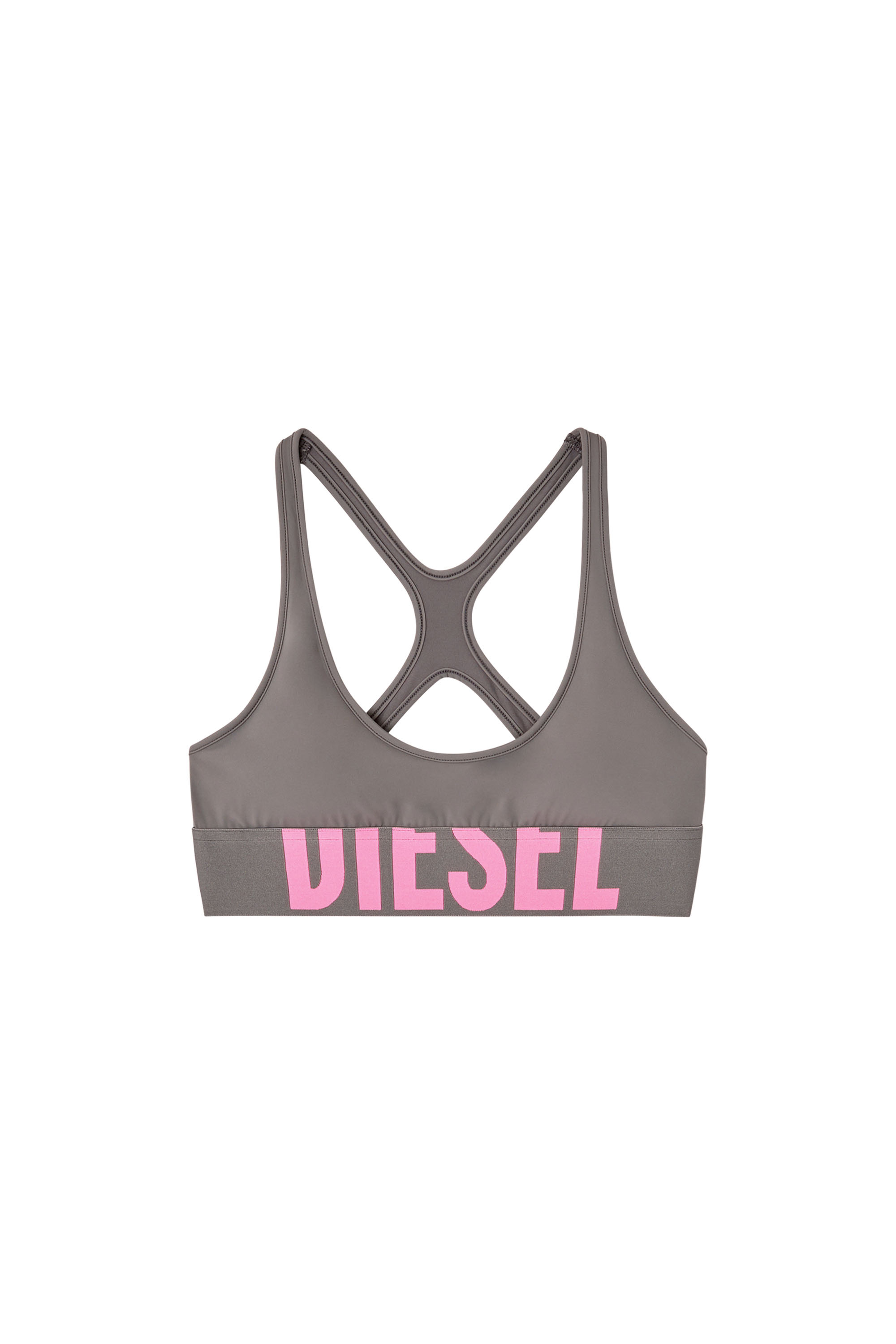 Diesel - ALLISON-D-POP, Woman's Microfibre sports bra with cut-off logo in Grey - 3