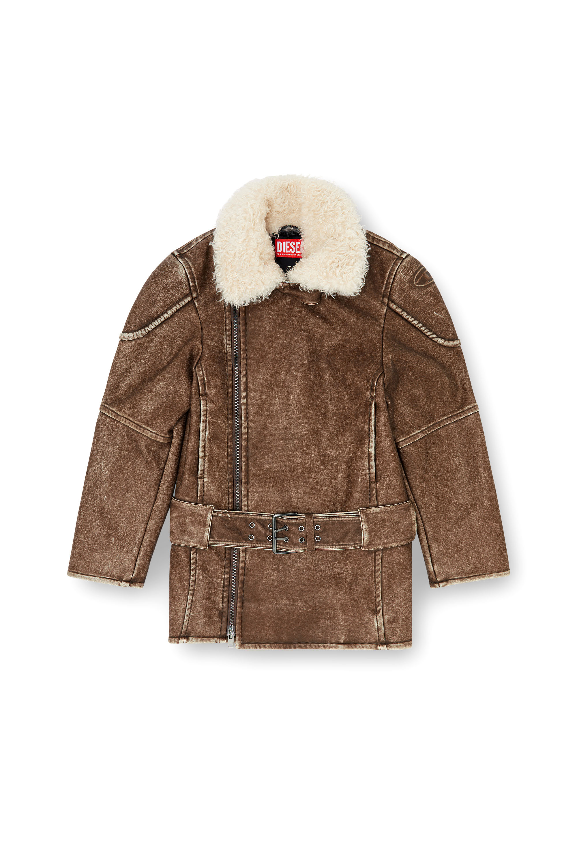 Diesel - G-EYSER, Woman's Double-breasted aviator-biker coat in Brown - 3