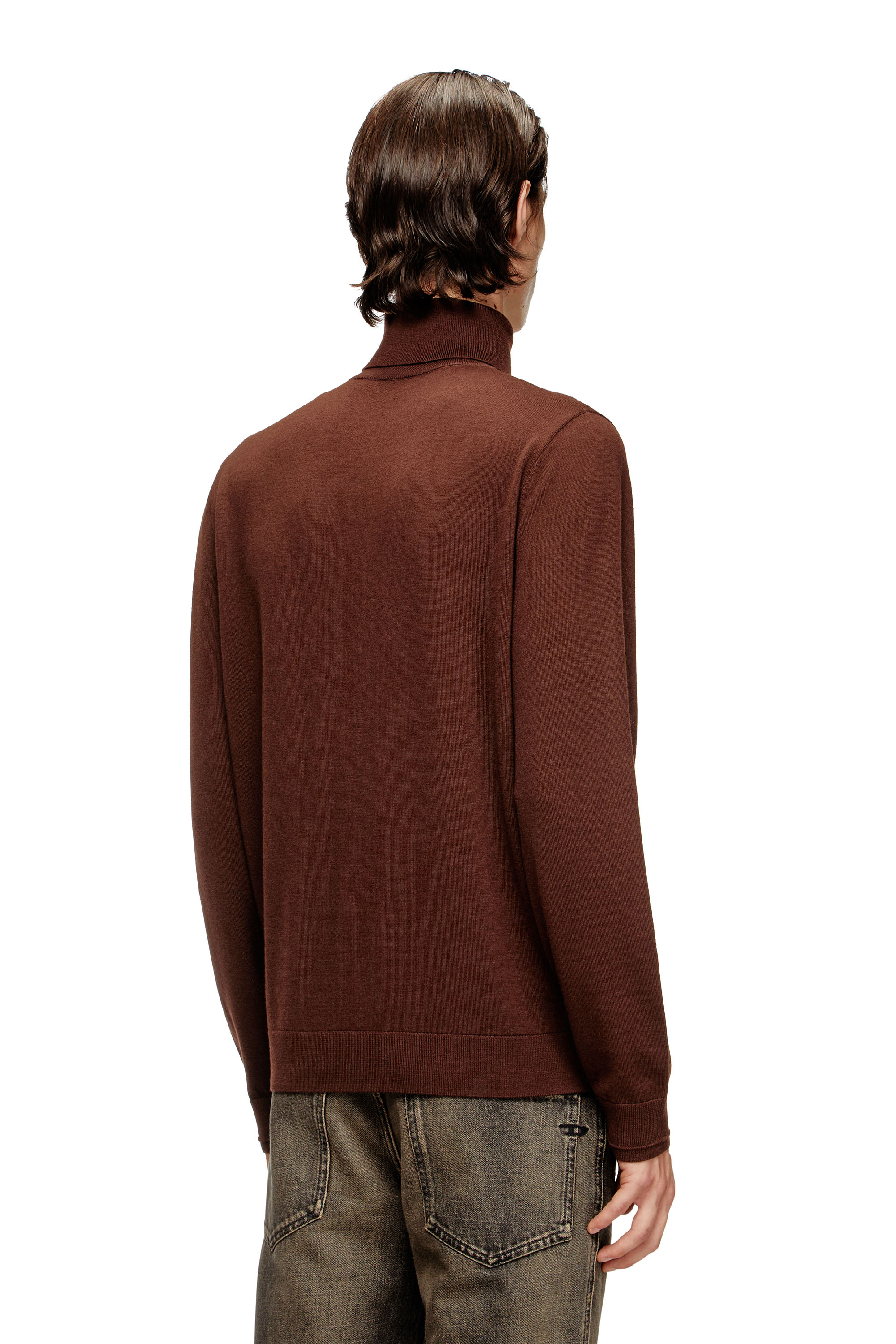Diesel - K-VARTA, Man's Wool turtleneck jumper with cut-out logo in Brown - 4