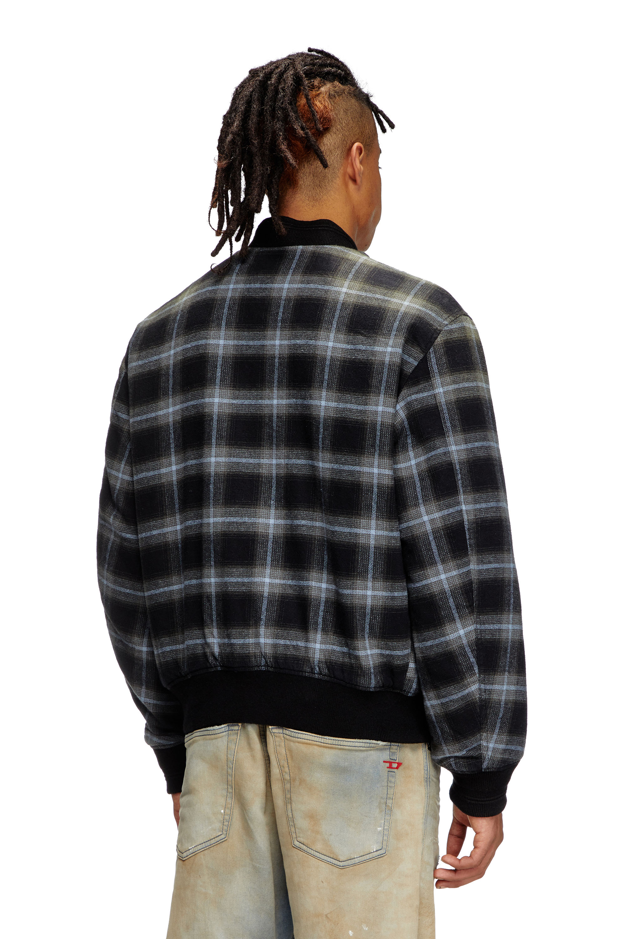 Diesel - J-SAINT, Man's Padded bomber jacket in check flannel in Black/Blue - 3