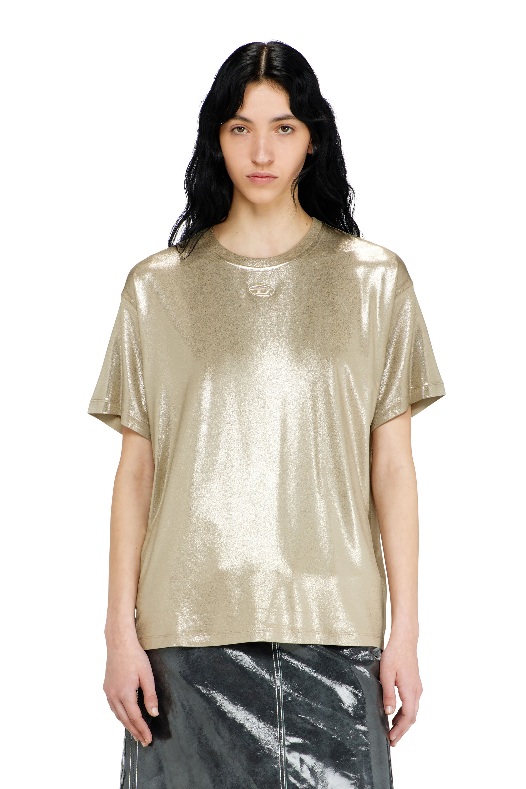 Diesel - T-NORMY-AA2, Woman's Jersey T-shirt with metallic finish in Beige - 1
