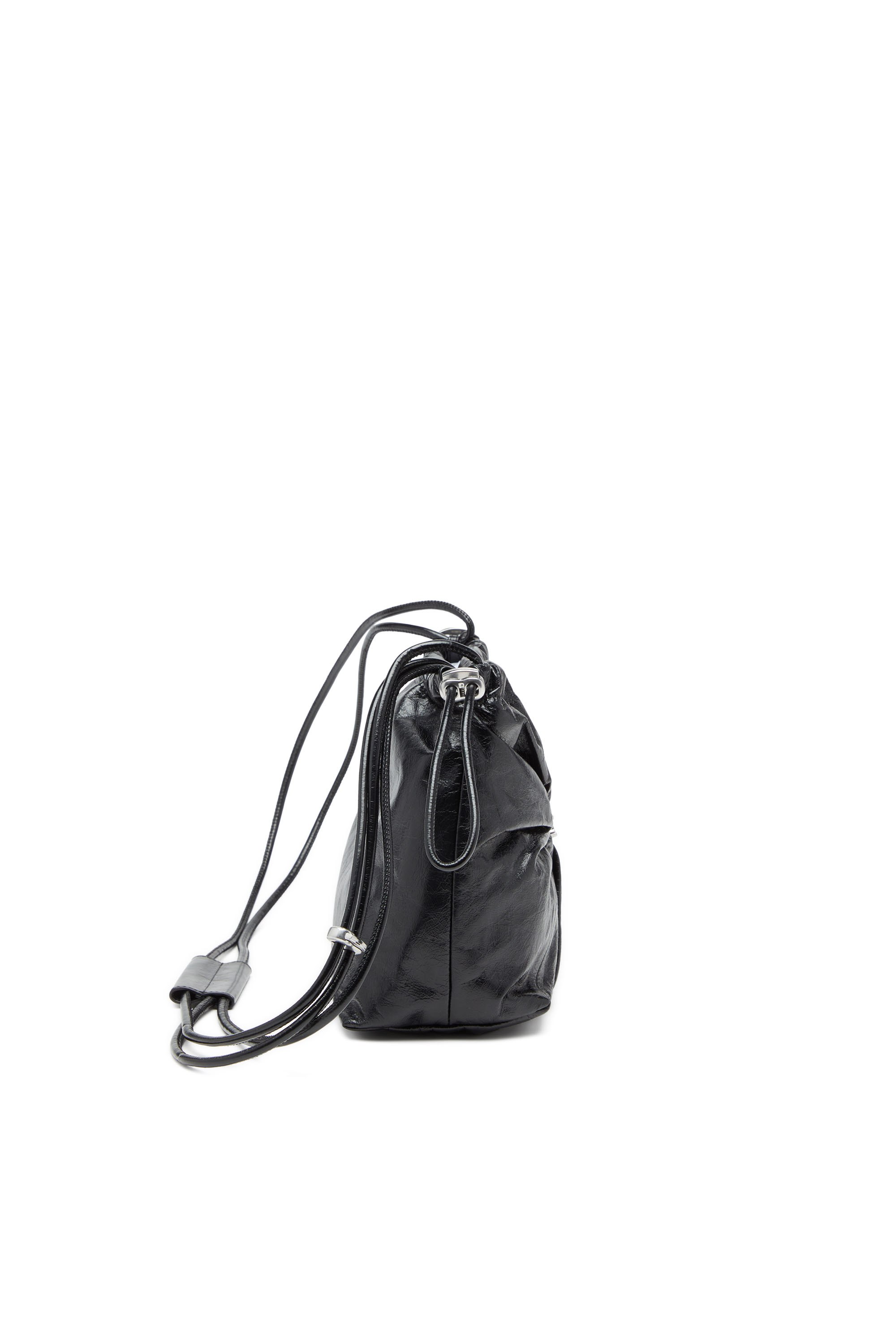 Diesel - SCRUNCH-D BUCKET, Woman's Bucket bag in shiny wrinkled leather in Black - 3