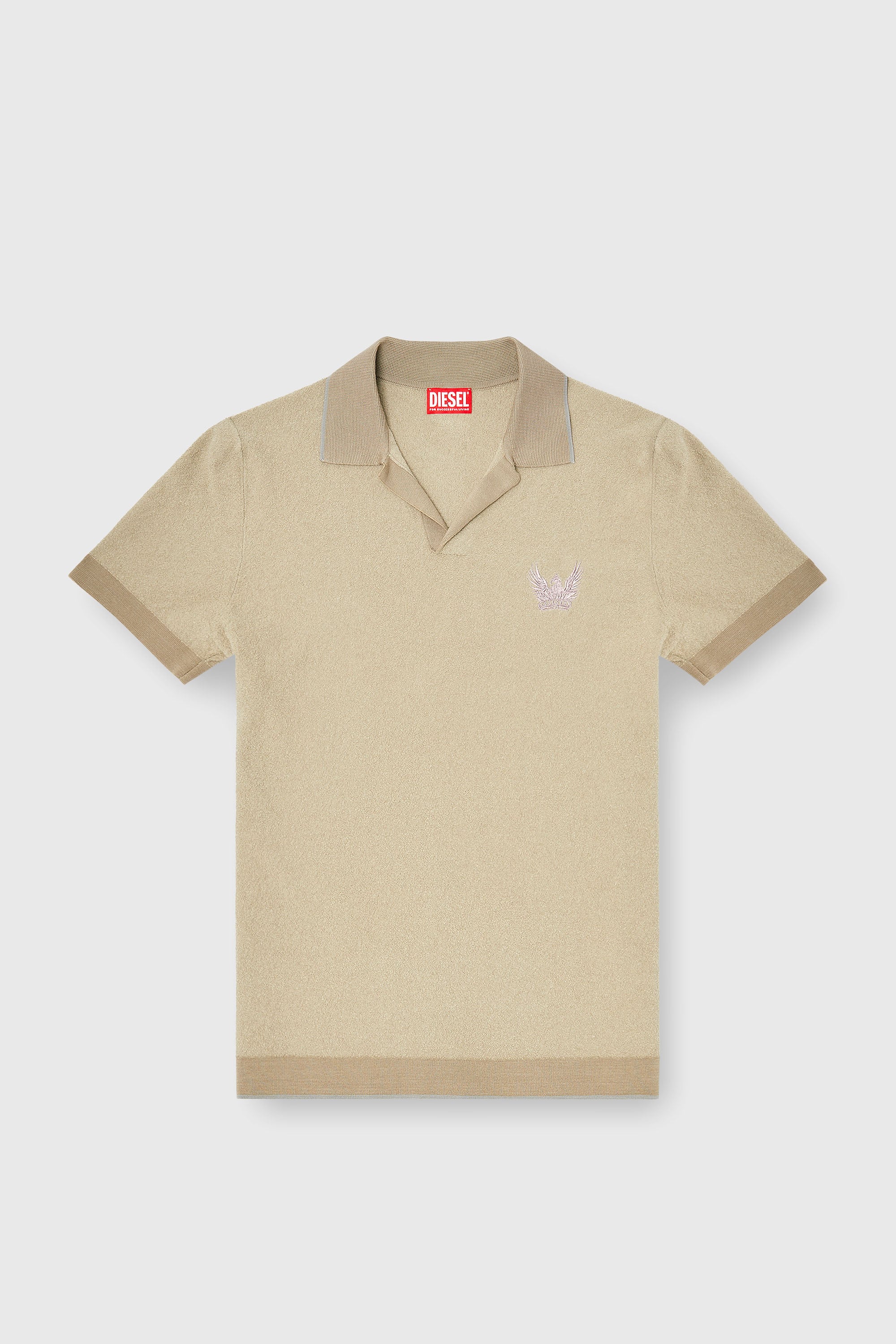 Diesel - K-RAILES, Man's Boucl&eacute;-knit polo shirt with Phoenix logo in Beige - 2