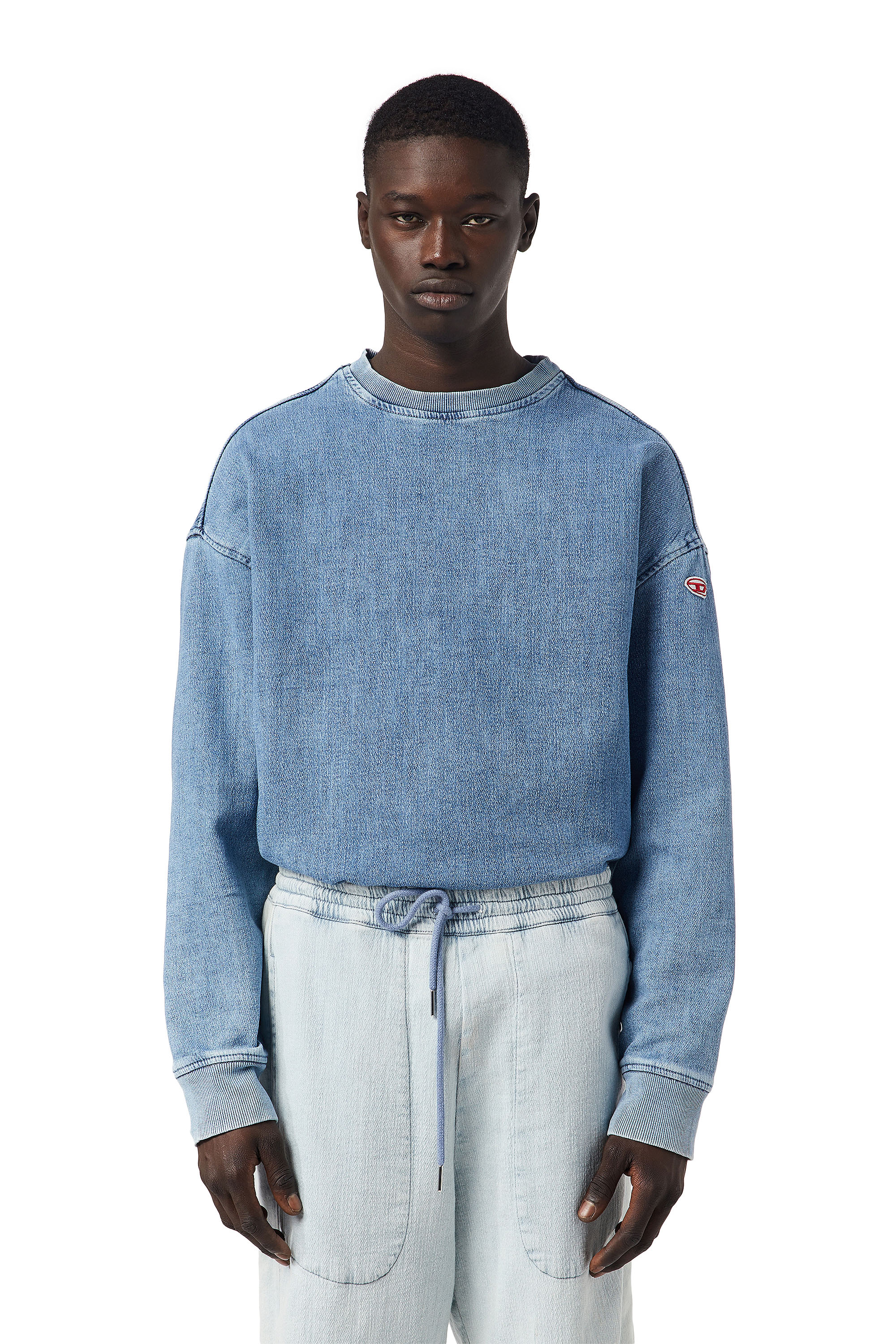 Diesel - D-KRIB TRACK DENIM SWEATSHIRT, Light Blue - Image 1