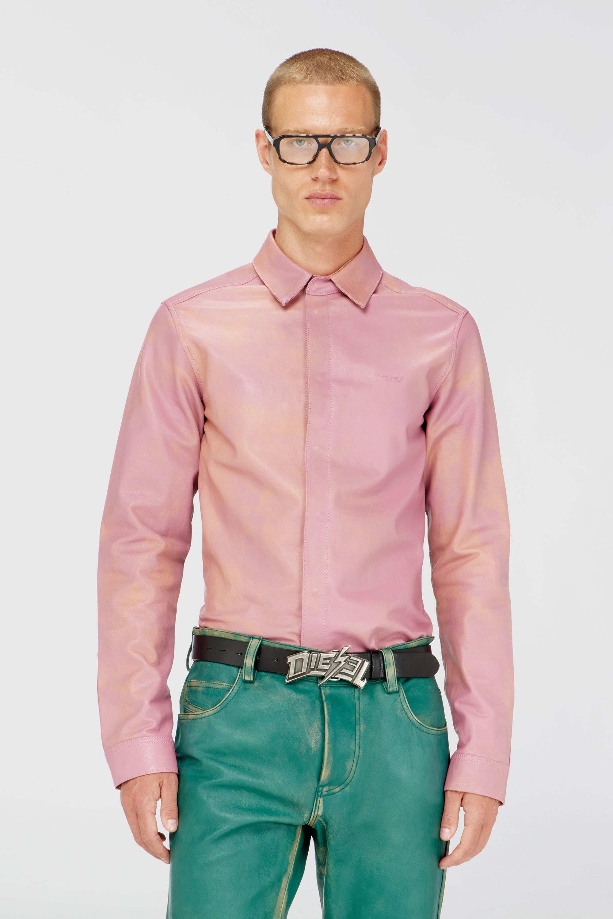 Diesel - S-CIRT, Man's Shirt in treated leather in Pink - 2