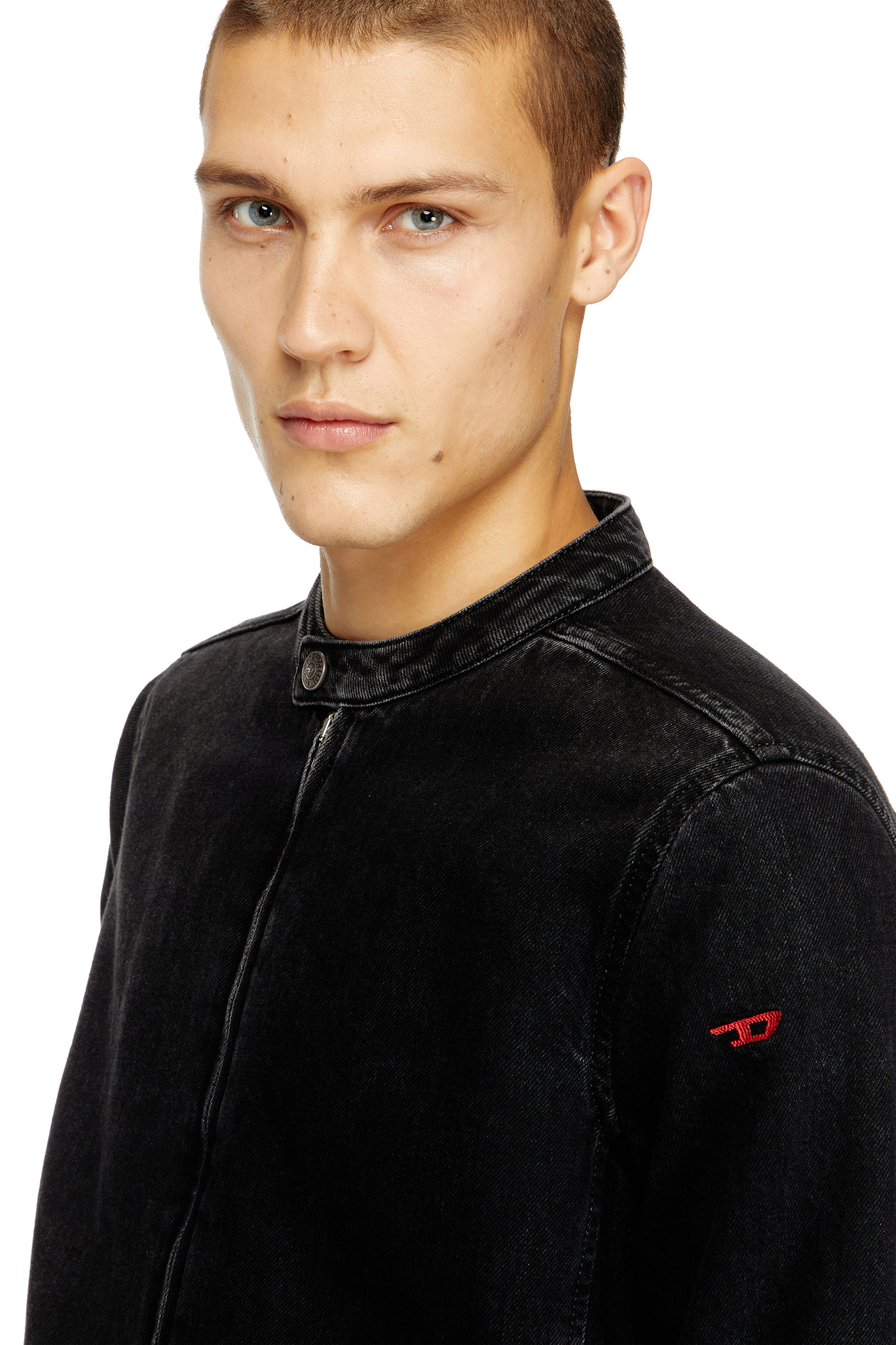 Diesel - D-GLORY, Man's Moto jacket in clean-wash denim in Black/Dark grey - 4