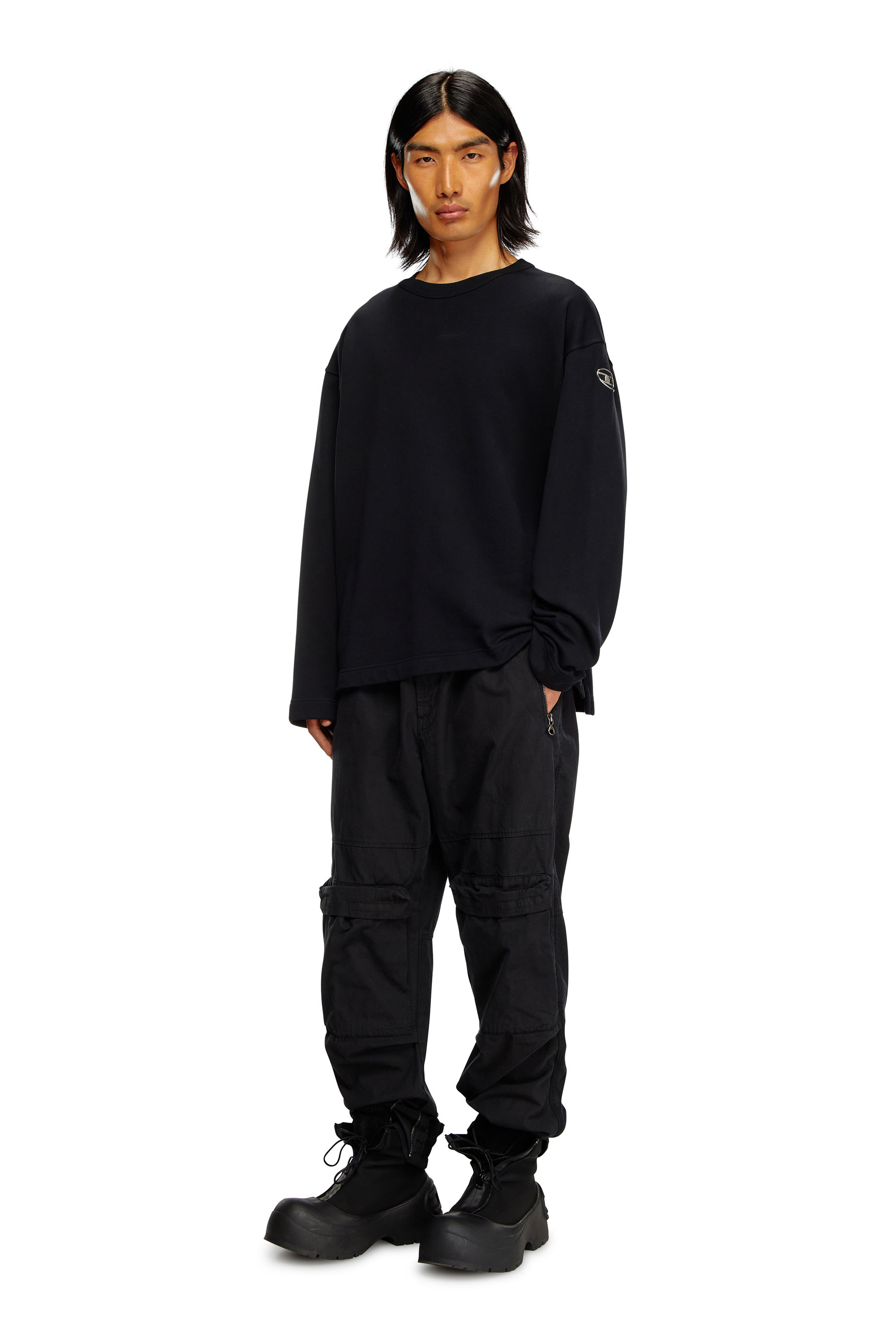 Diesel - S-MACSIS-OD, Man's Oversized sweatshirt with metallic logo in Black - 1