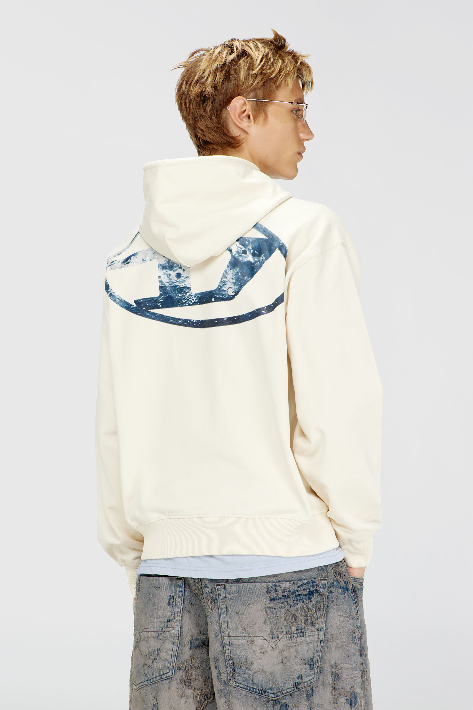 Diesel - S-LUK-H-MOON-T92, Man's Hoodie with Oval D logo in White - 4