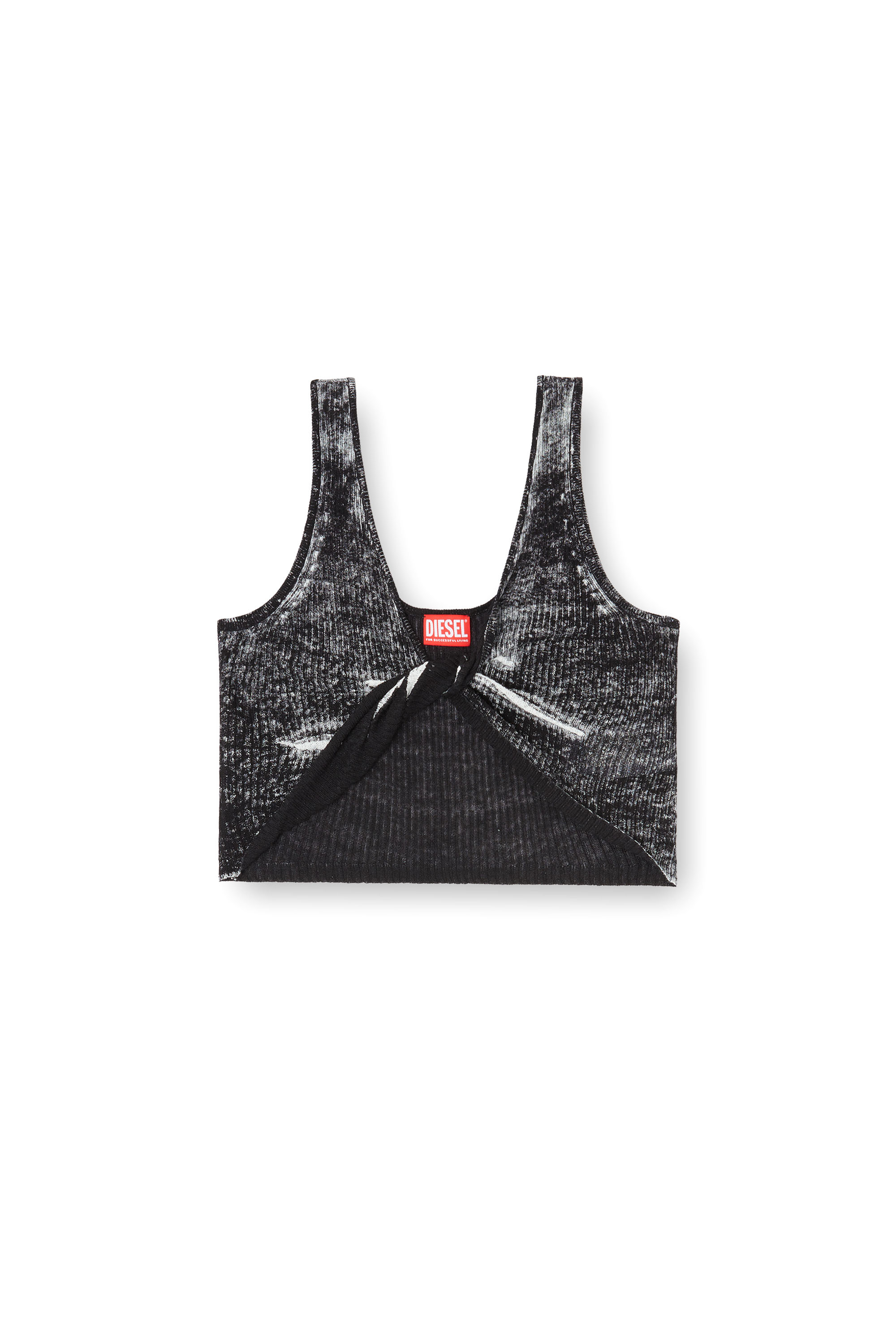 Diesel - M-LILAS, Woman's Twist-front linen tank with reverse print in Black - 2