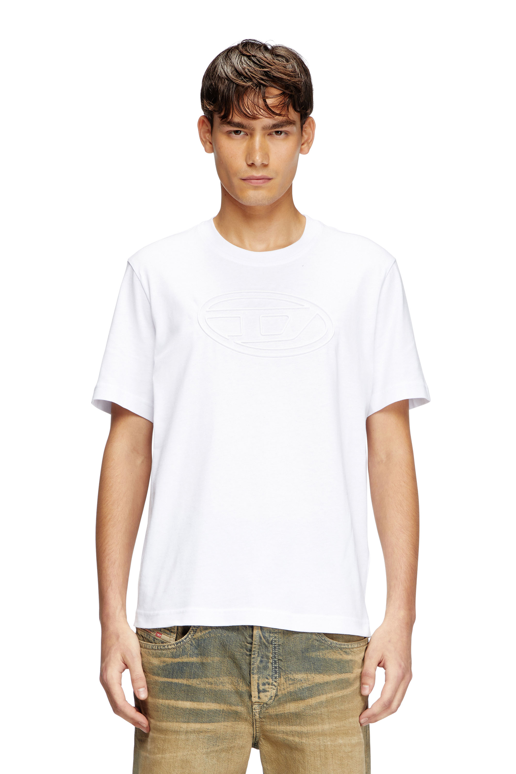 Diesel - T-ADJUST-BIGOVAL, Man's T-shirt with embossed Oval D in White - 3