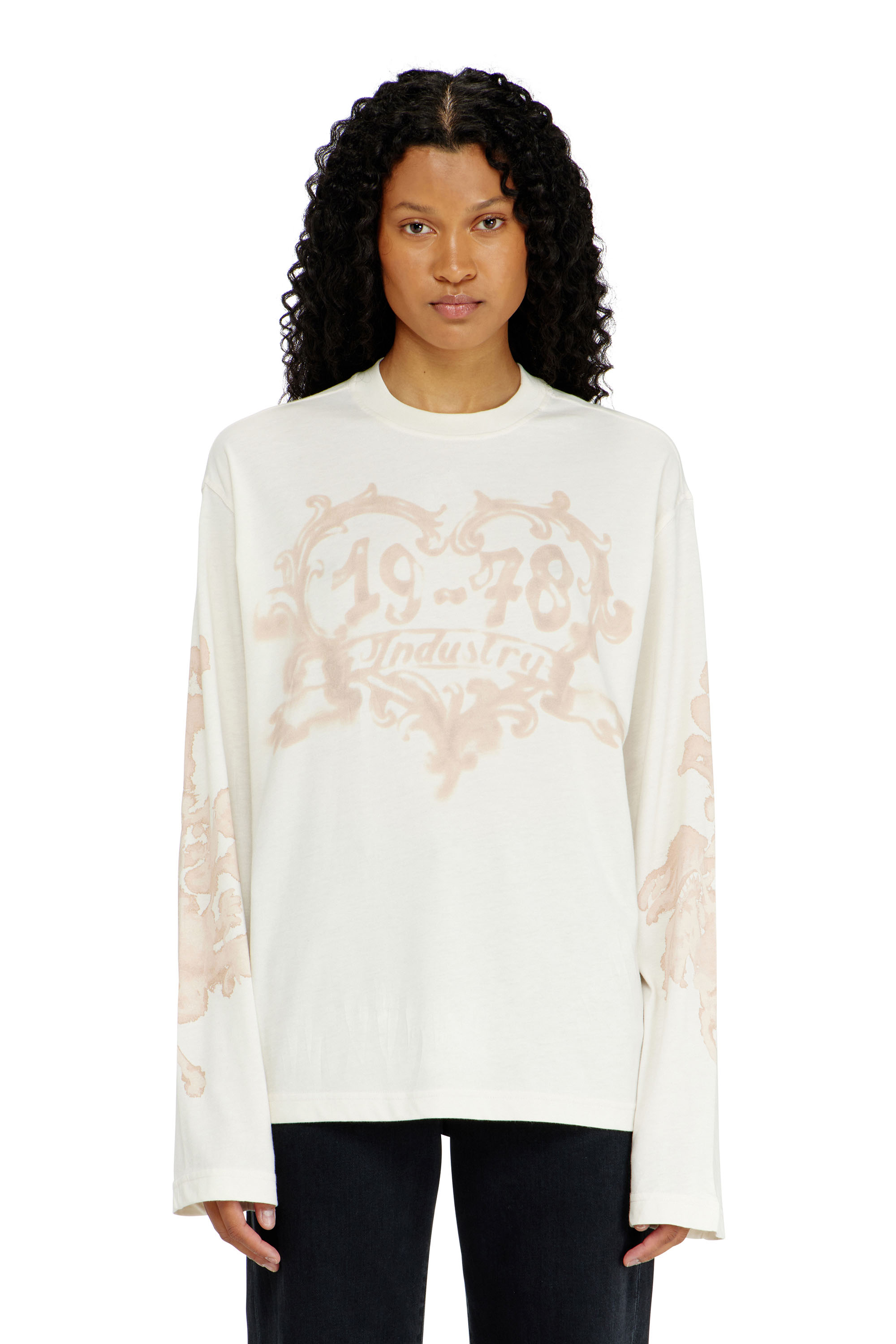 Diesel - T-HILARY-LS-AA1, Woman's Cotton long-sleeve T-shirt with graphic print in White - 1
