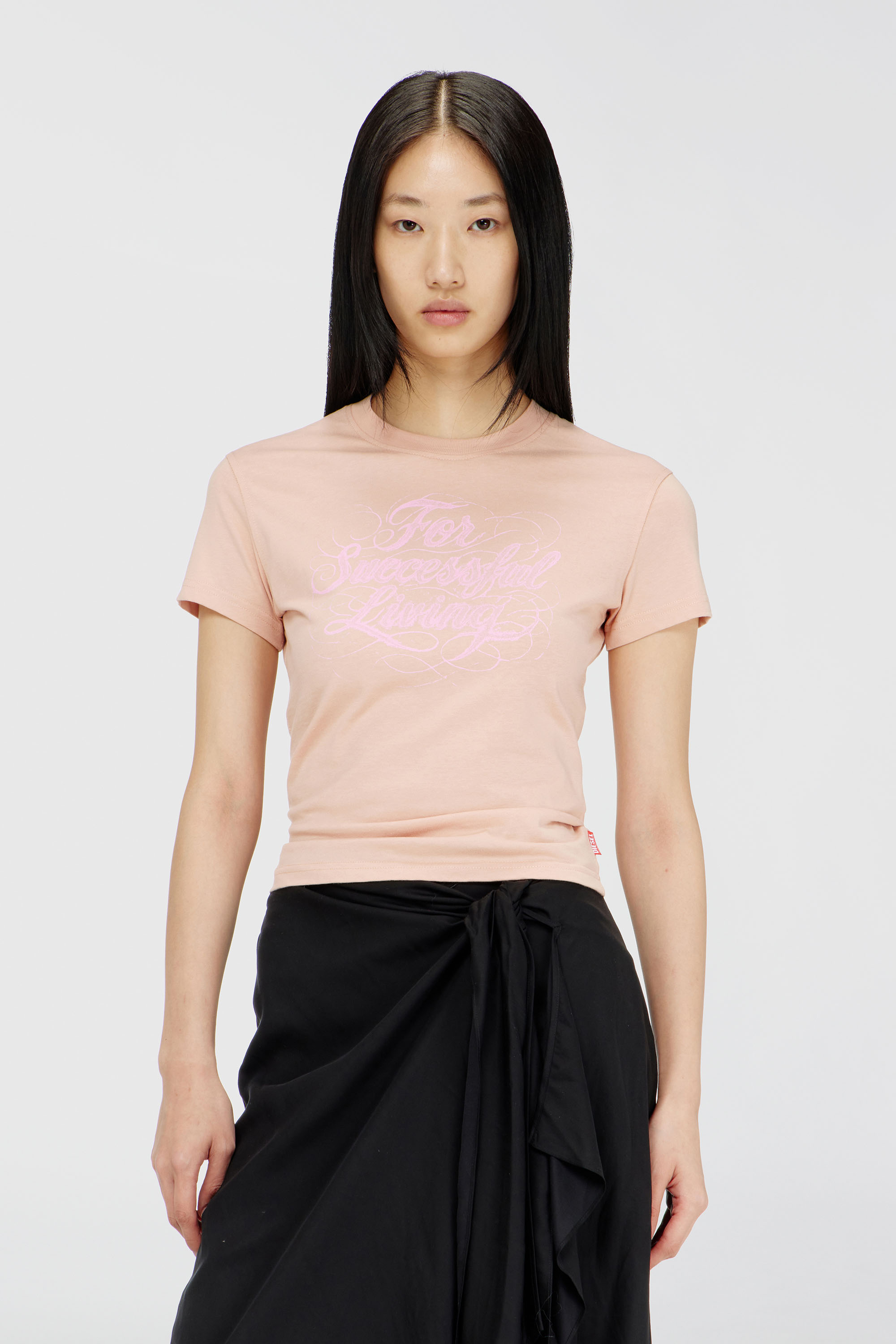 Diesel - T-ILA-AA4, Woman's T-shirt with logo print in Face Powder - 1