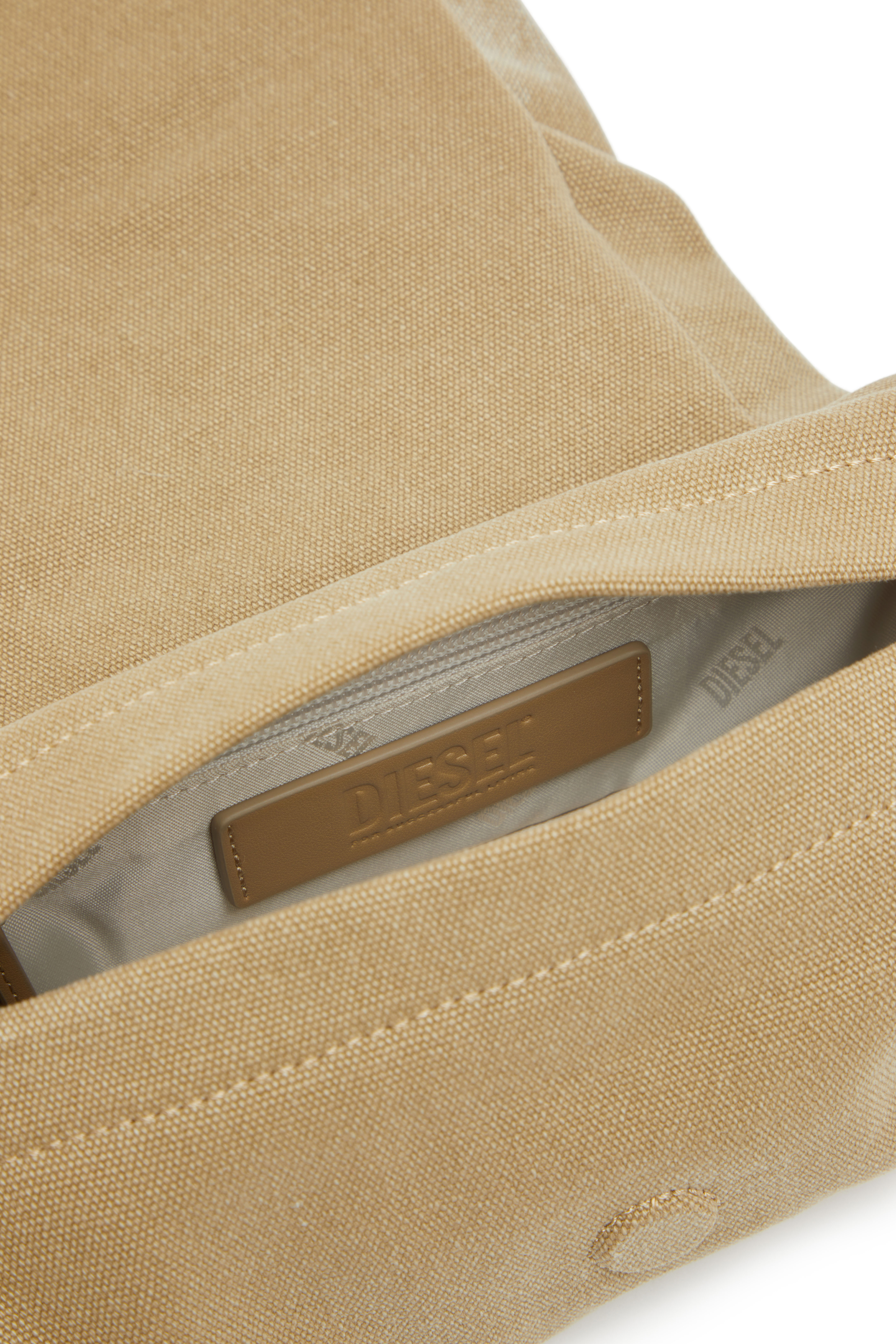 Diesel - SCRUNCH-D SHOULDER S, Woman's Scrunch-D S-Small shoulder bag in washed canvas in Beige - 3