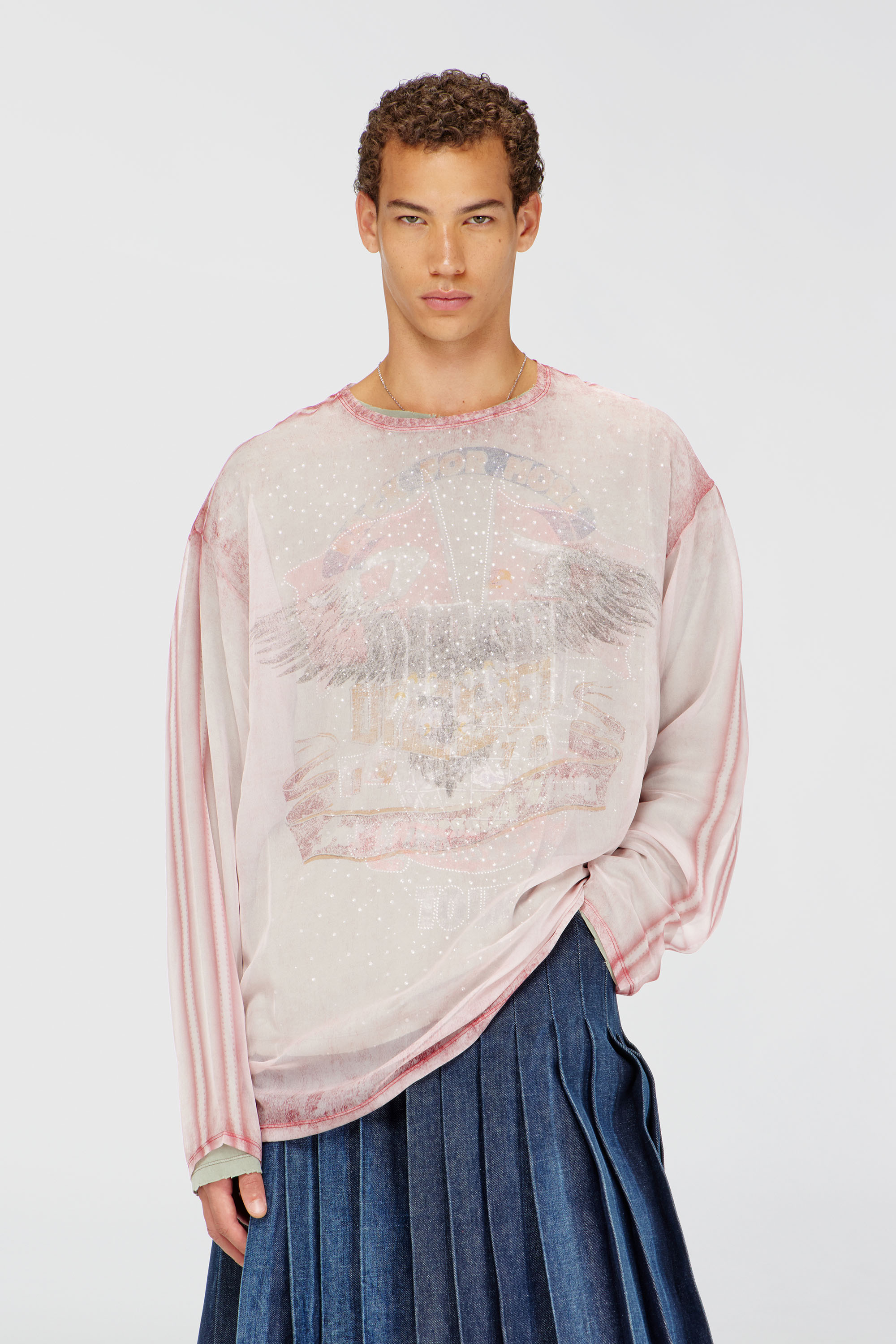 Diesel - T-DOUBLEX-LS, Man's Sheer chiffon top with concert graphics in Face Powder - 2