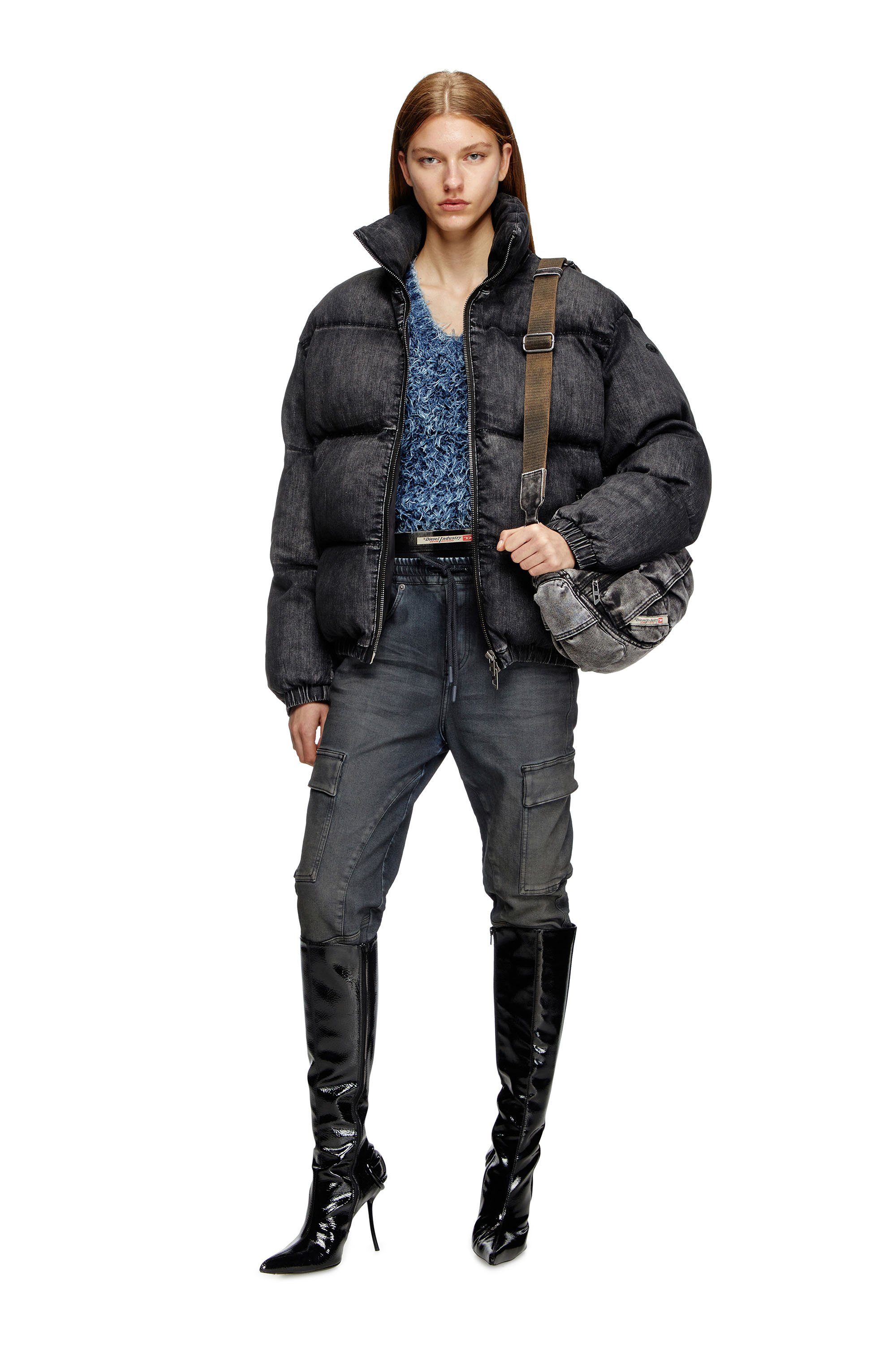 Diesel - W-MONS-A, Unisex's Faded denim puffer jacket in Black - 7