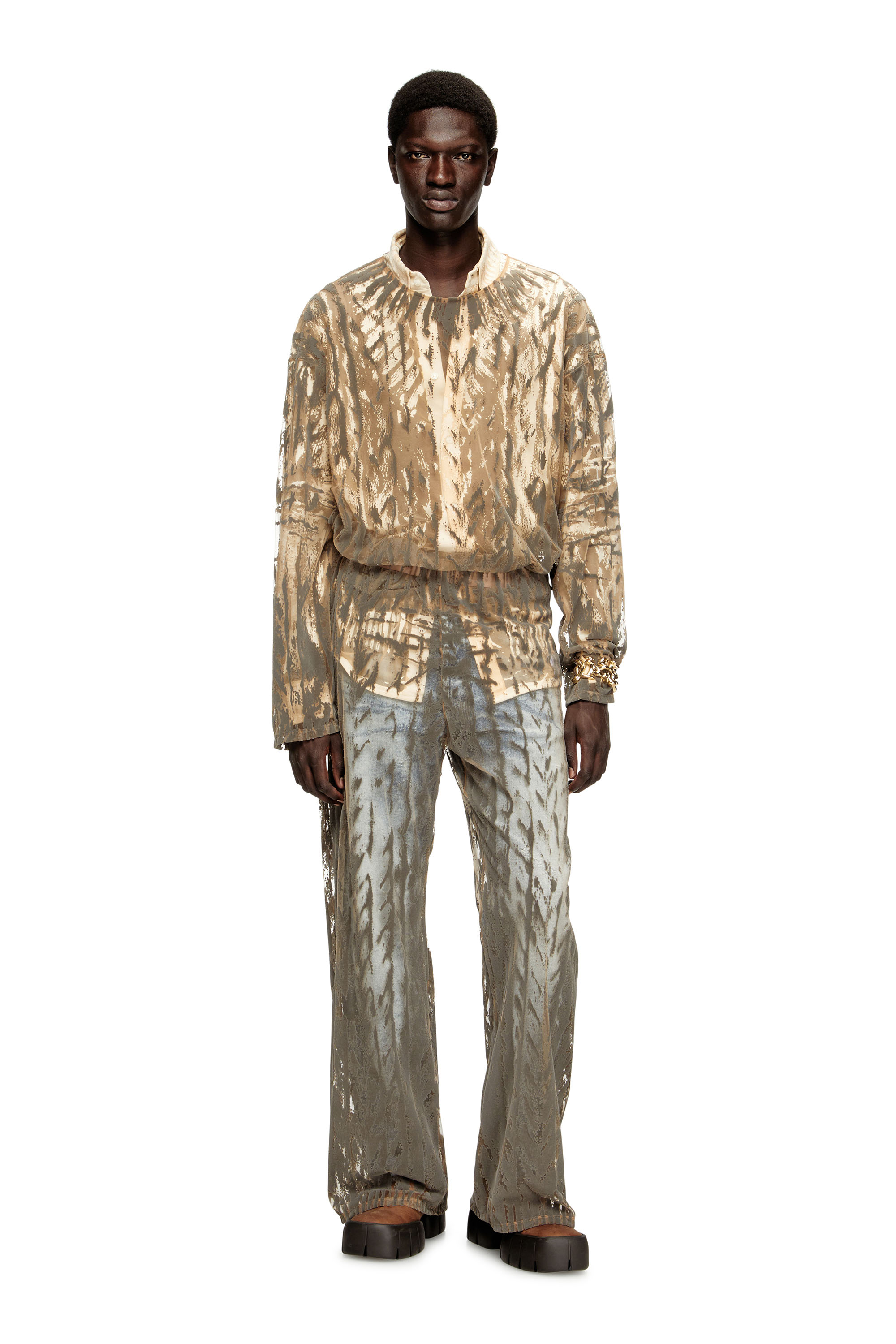 P-EGASO, Grey Diesel - P-EGASO, Man's Tulle pants with flocked cable prints in Grey - 1