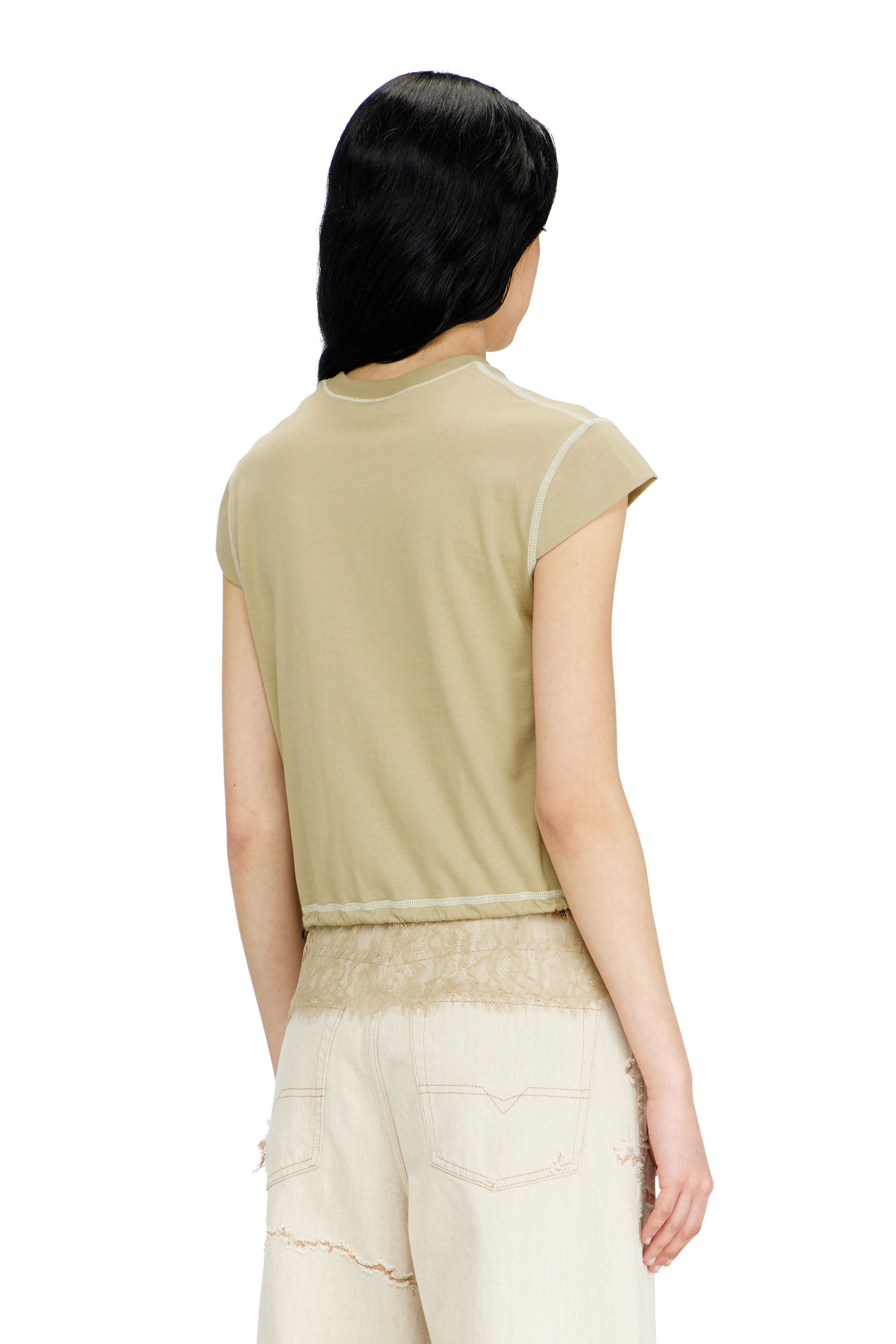 Diesel - T-LUNA, Woman's Jersey top with lace hem in Beige - 4