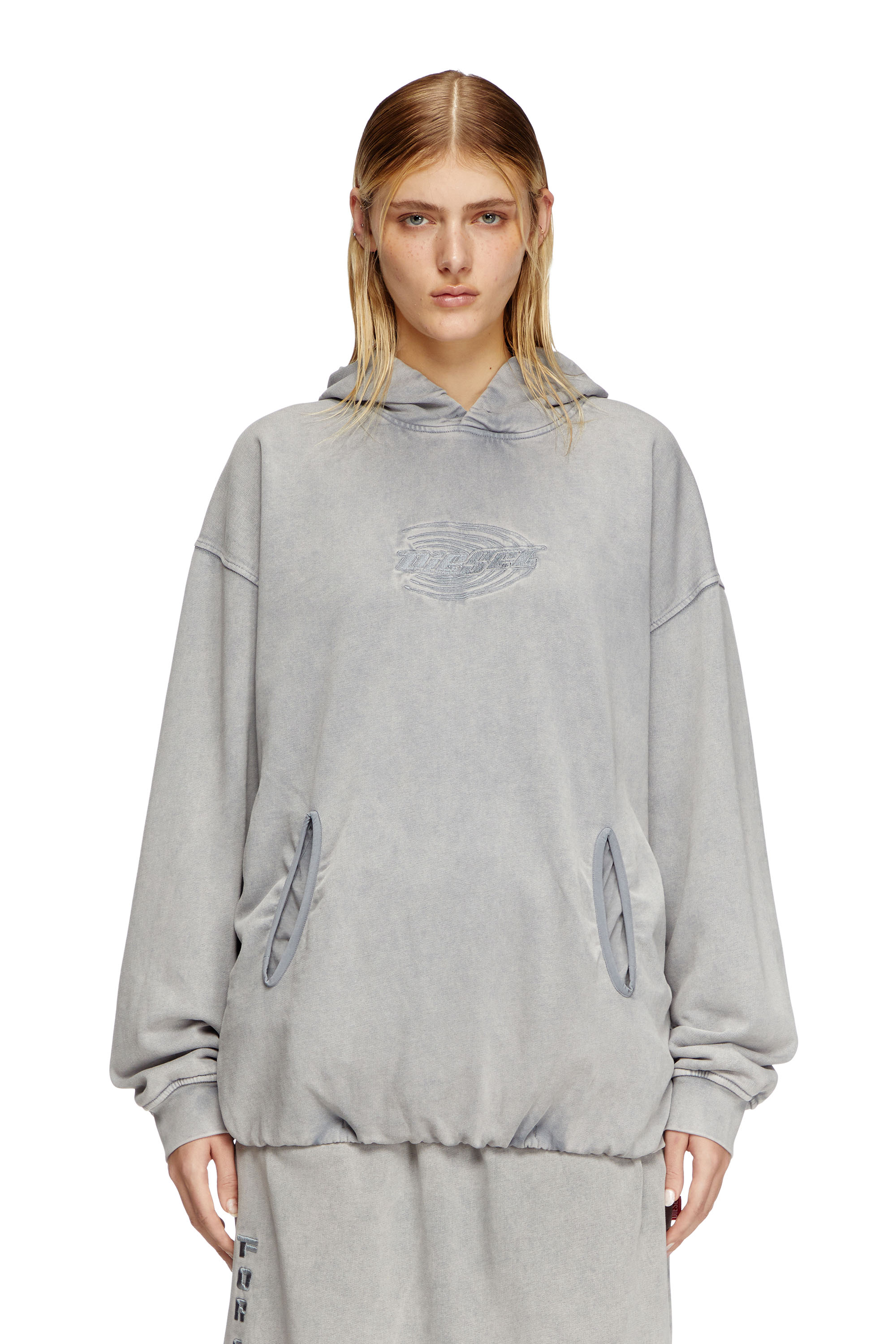 Diesel - S-BOXSTIC-HOOD, Unisex's Gathered acid-wash hoodie in Light Blue - 1