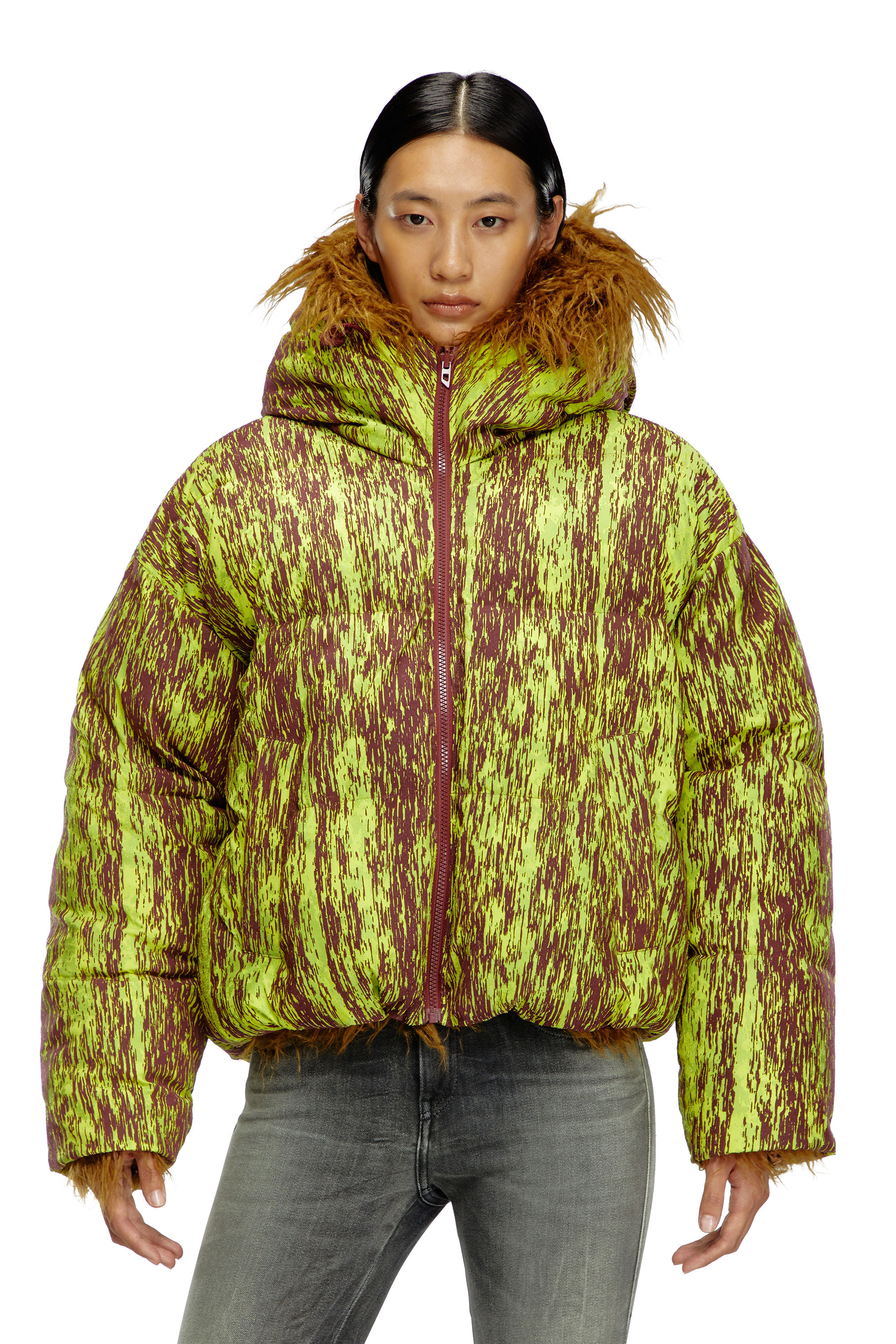 Diesel - W-ASABI, Woman's Reversible devoré and shaggy hair jacket in Brown - 5