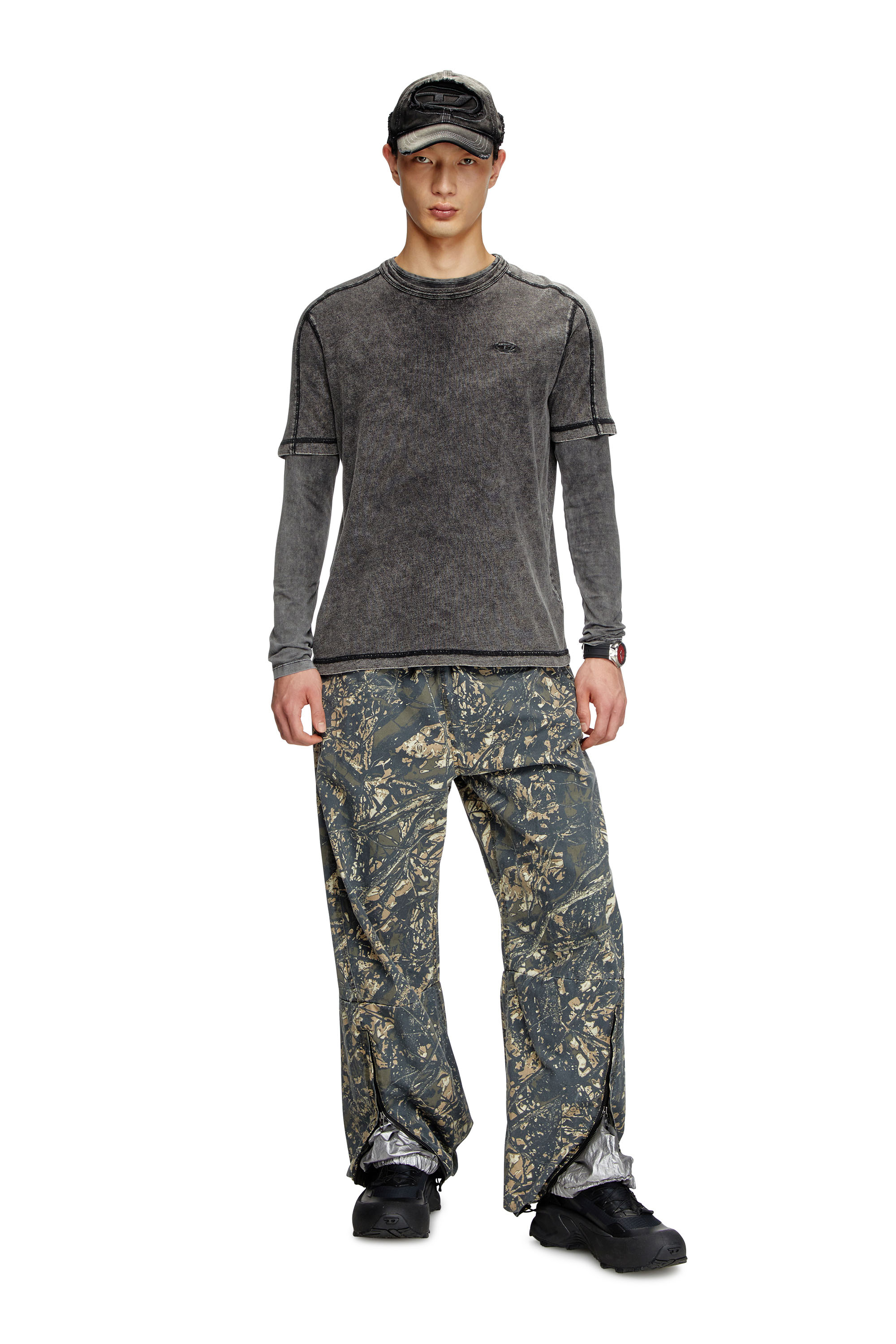 Diesel - T-ADJIND, Man's Denim-look jersey T-shirt in Black - 1