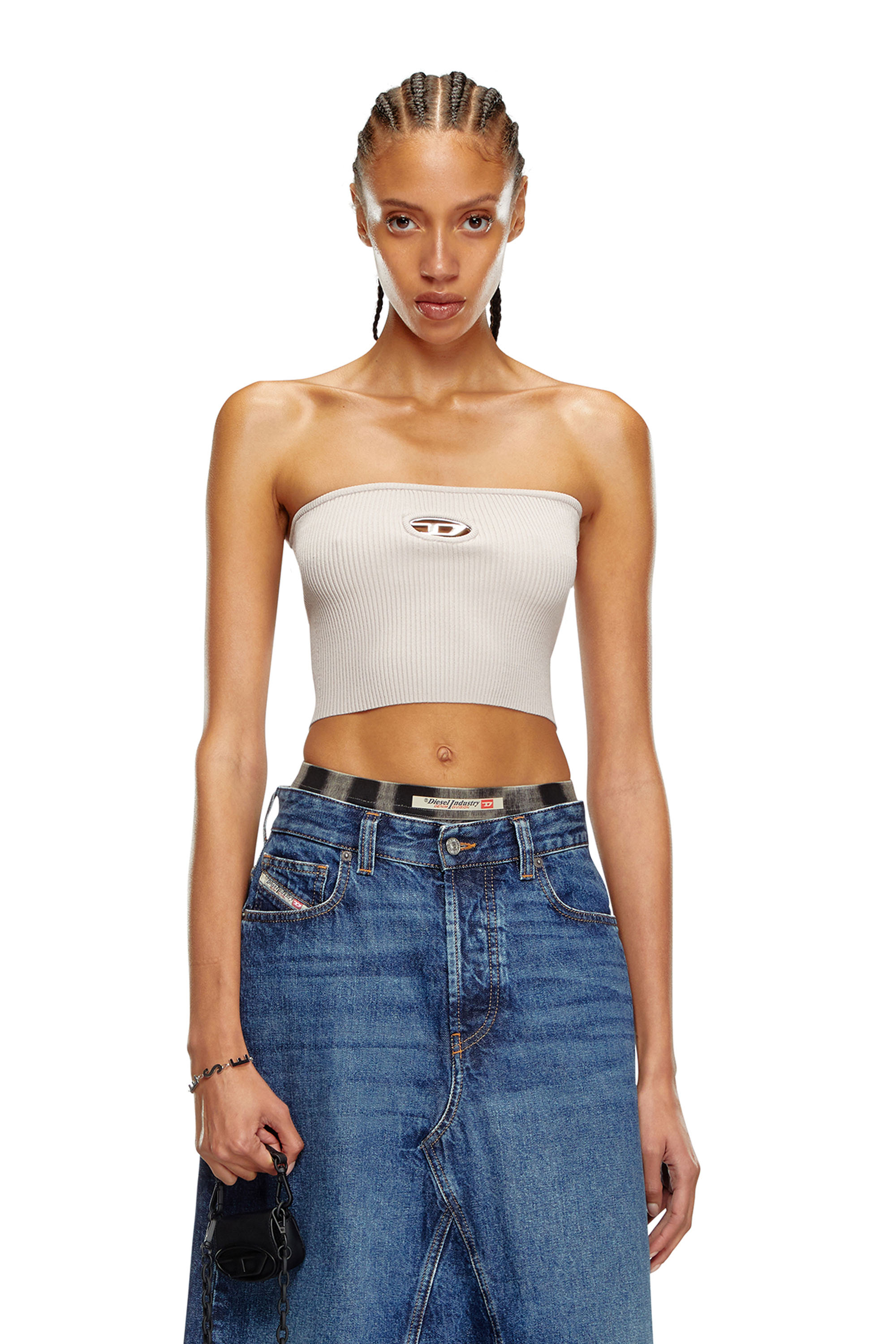 Diesel - M-CLARKSVILLEX, Woman's Tube top with logo plaque in Grey - 3