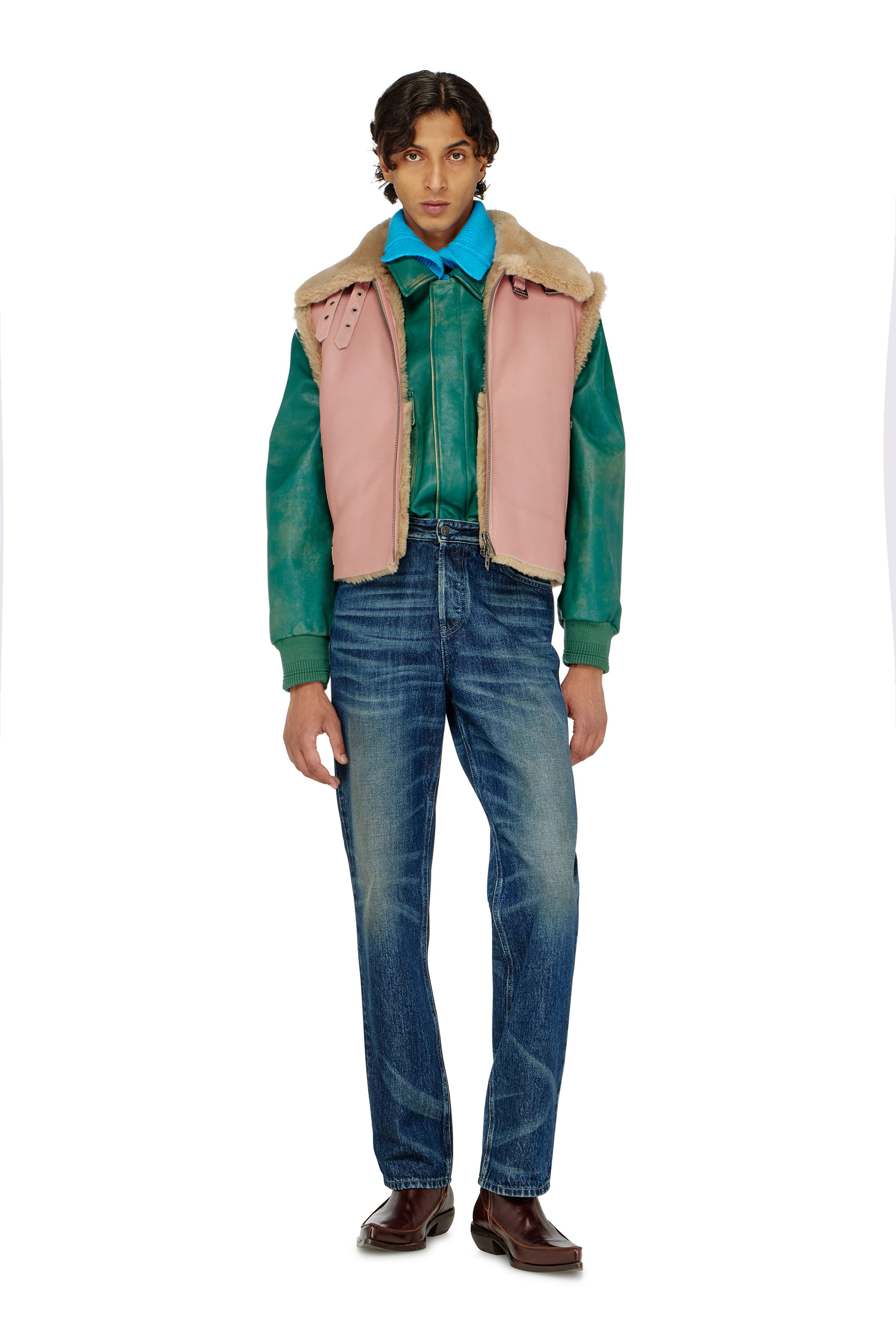 Diesel - L-HONT, Man's Shearling leather vest in Pink - 1